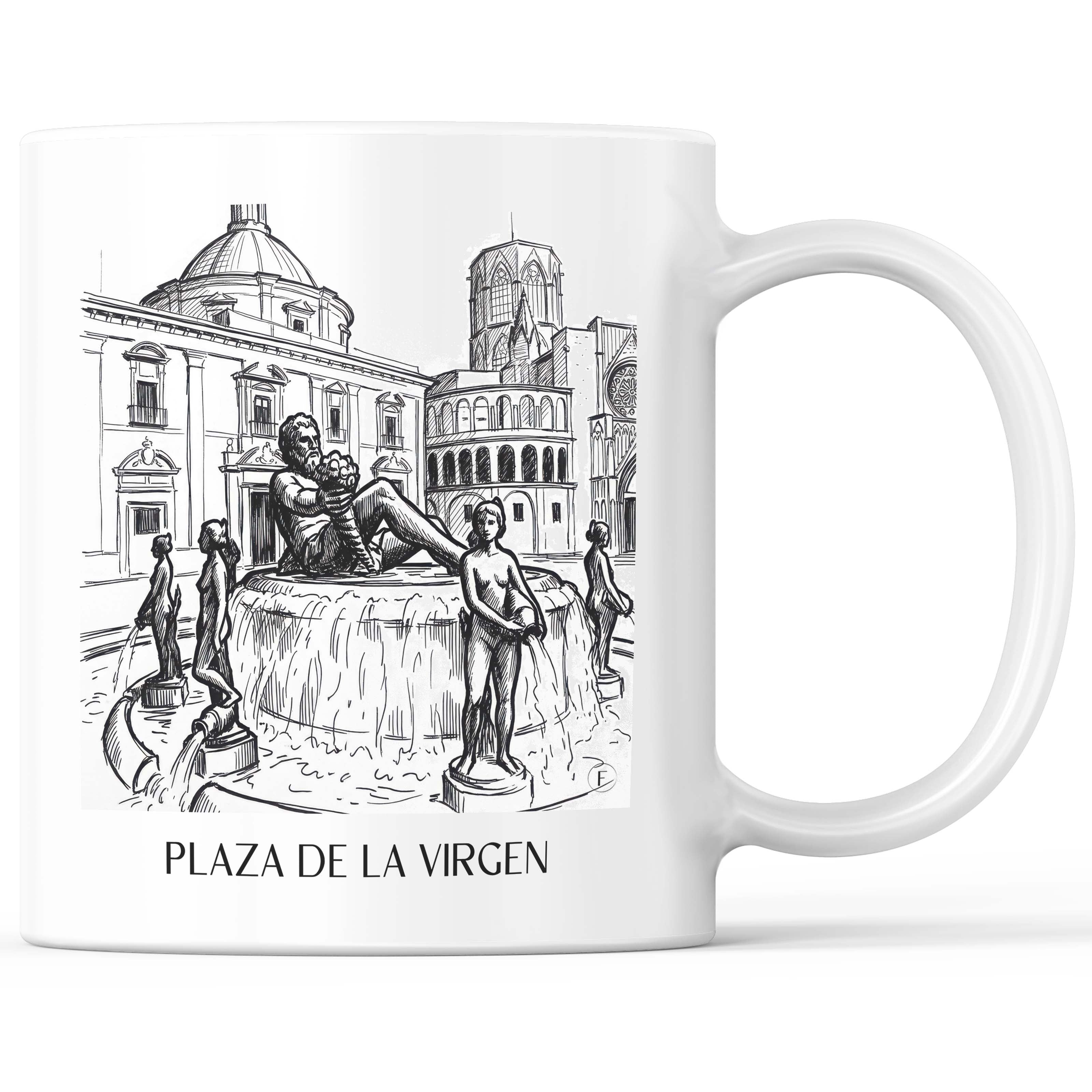 Plaza de la Virgen Kaffeebecher - Valencia - Spanien Becher - Kaffeetasse im Skizze Stil - favplace