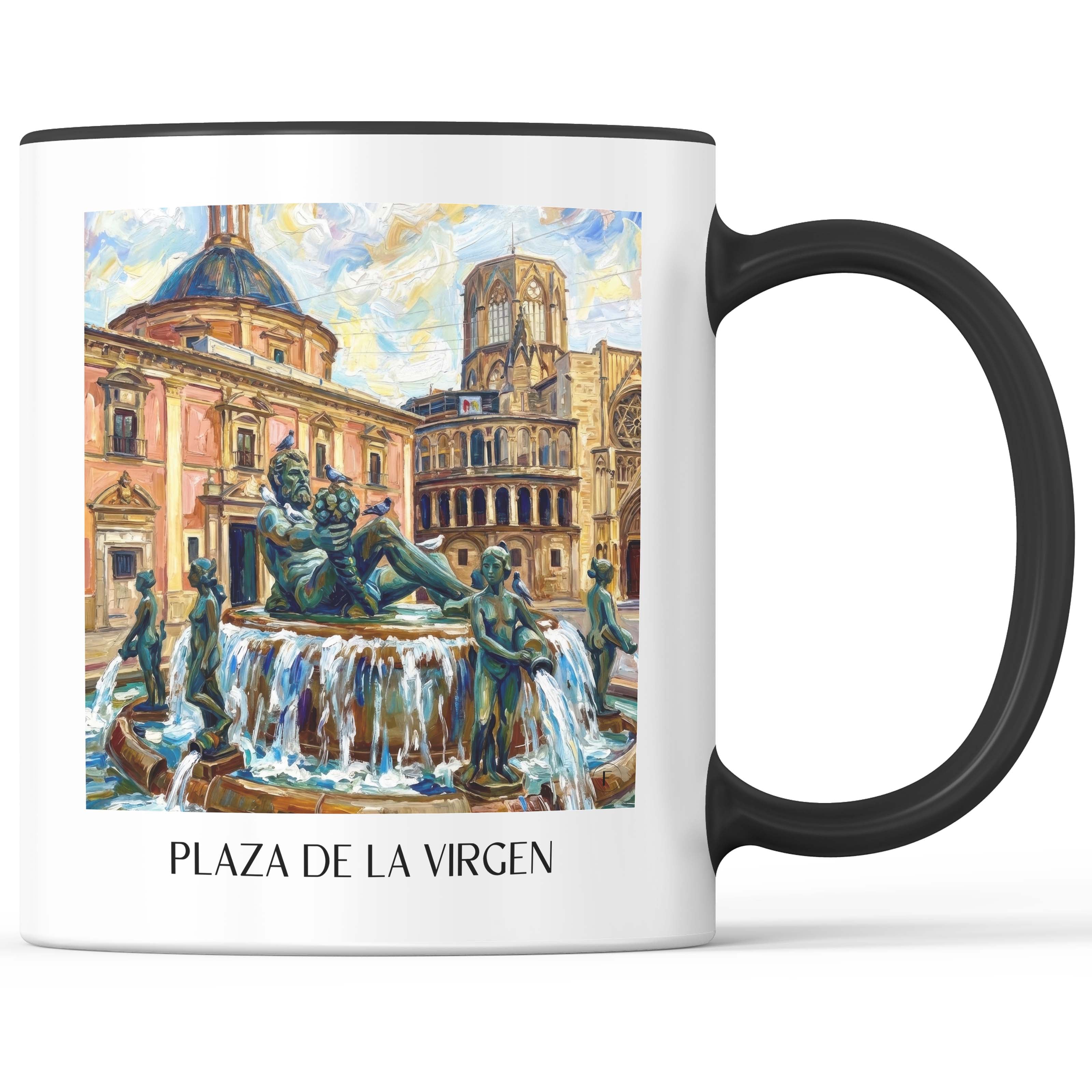 Plaza de la Virgen Kaffeebecher - Valencia - Spanien Becher - Kaffeetasse im Ölgemälde Stil - favplace