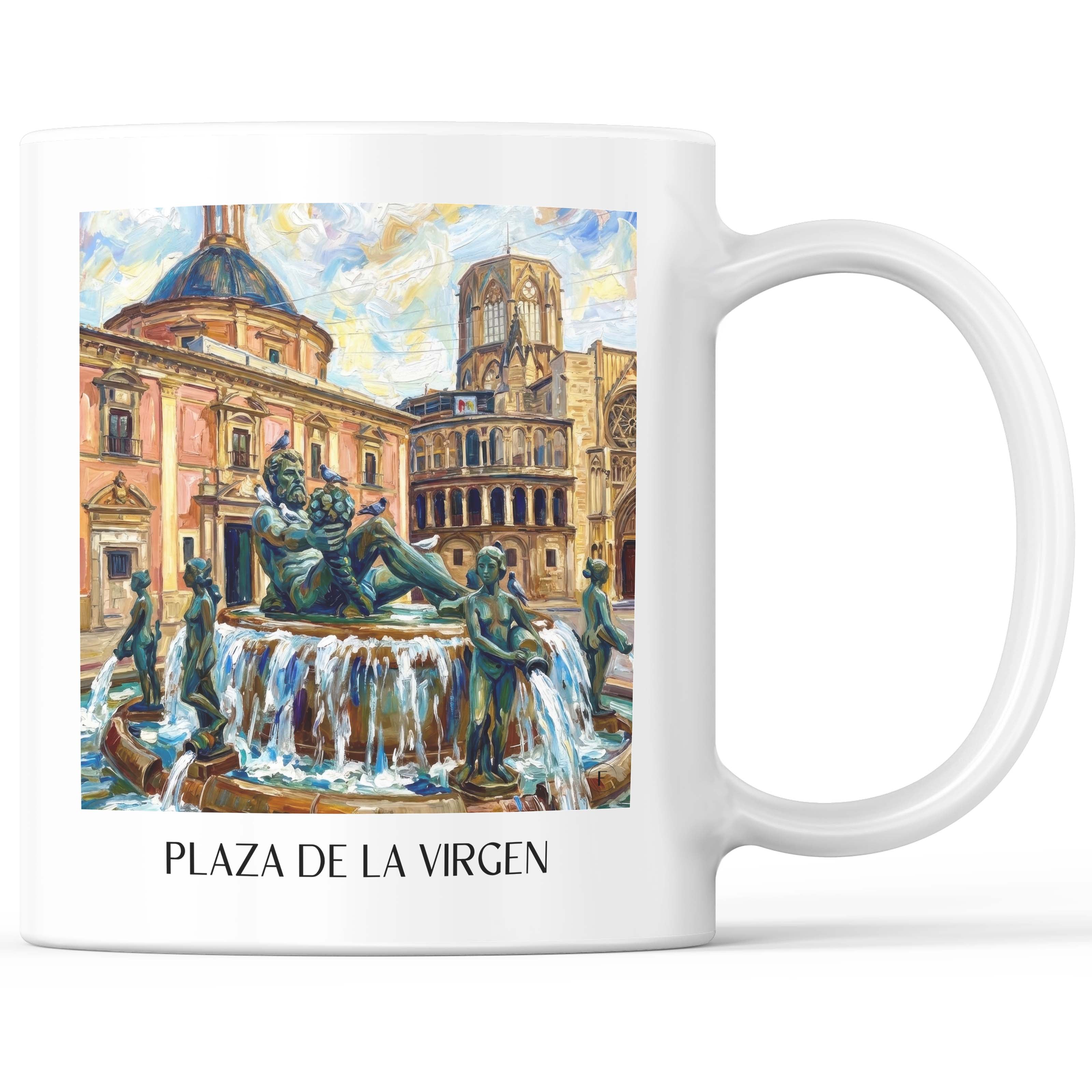 Plaza de la Virgen Kaffeebecher - Valencia - Spanien Becher - Kaffeetasse im Ölgemälde Stil - favplace