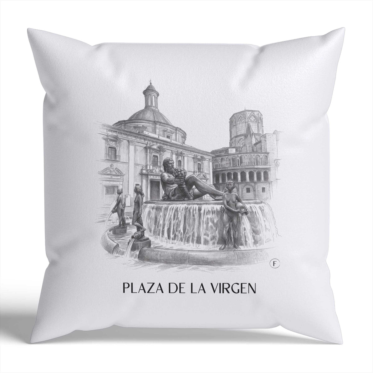 plaza-de-la-virgen-valencia-spanien-kissenbezug-bleistift-zeichnung-drawing
