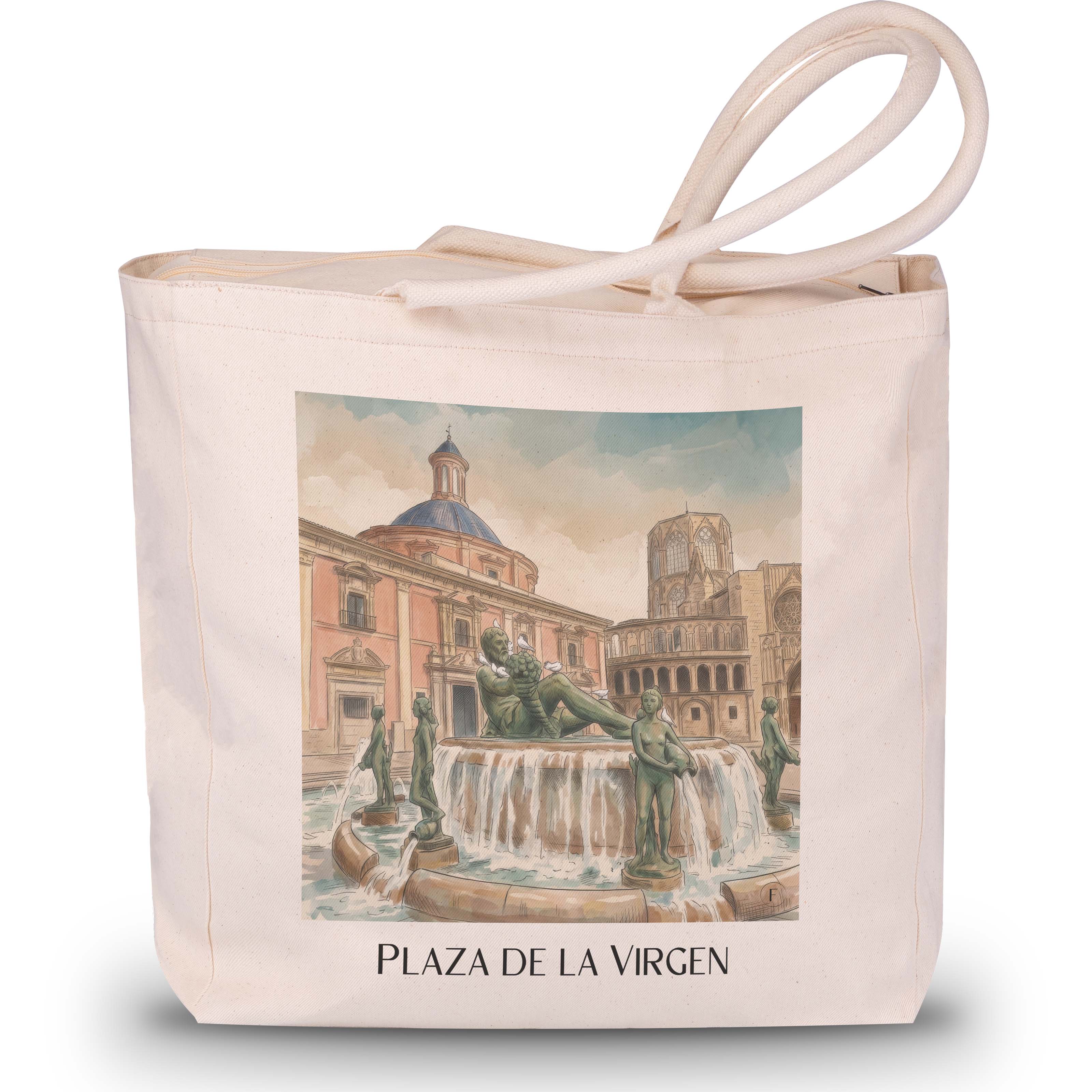 Plaza de la Virgen Shopping Tasche - Valencia - Spanien Tote Bag - Einkaufstasche im Aquarell Stil - favplace