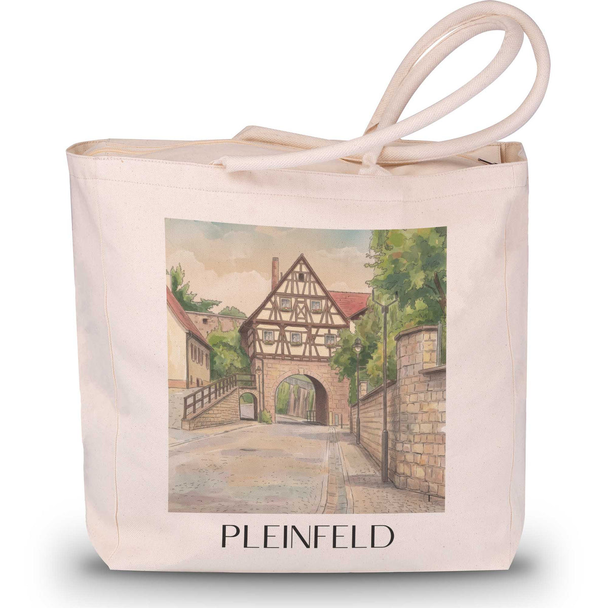 Pleinfeld Shopping Tasche - Fränkisches Seenland - Deutschland Tote Bag - Einkaufstasche im Aquarell Stil - favplace