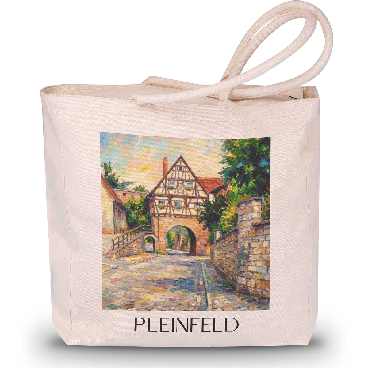 Pleinfeld Shopping Tasche - Fränkisches Seenland - Deutschland Tote Bag - Einkaufstasche im Ölgemälde Stil - favplace