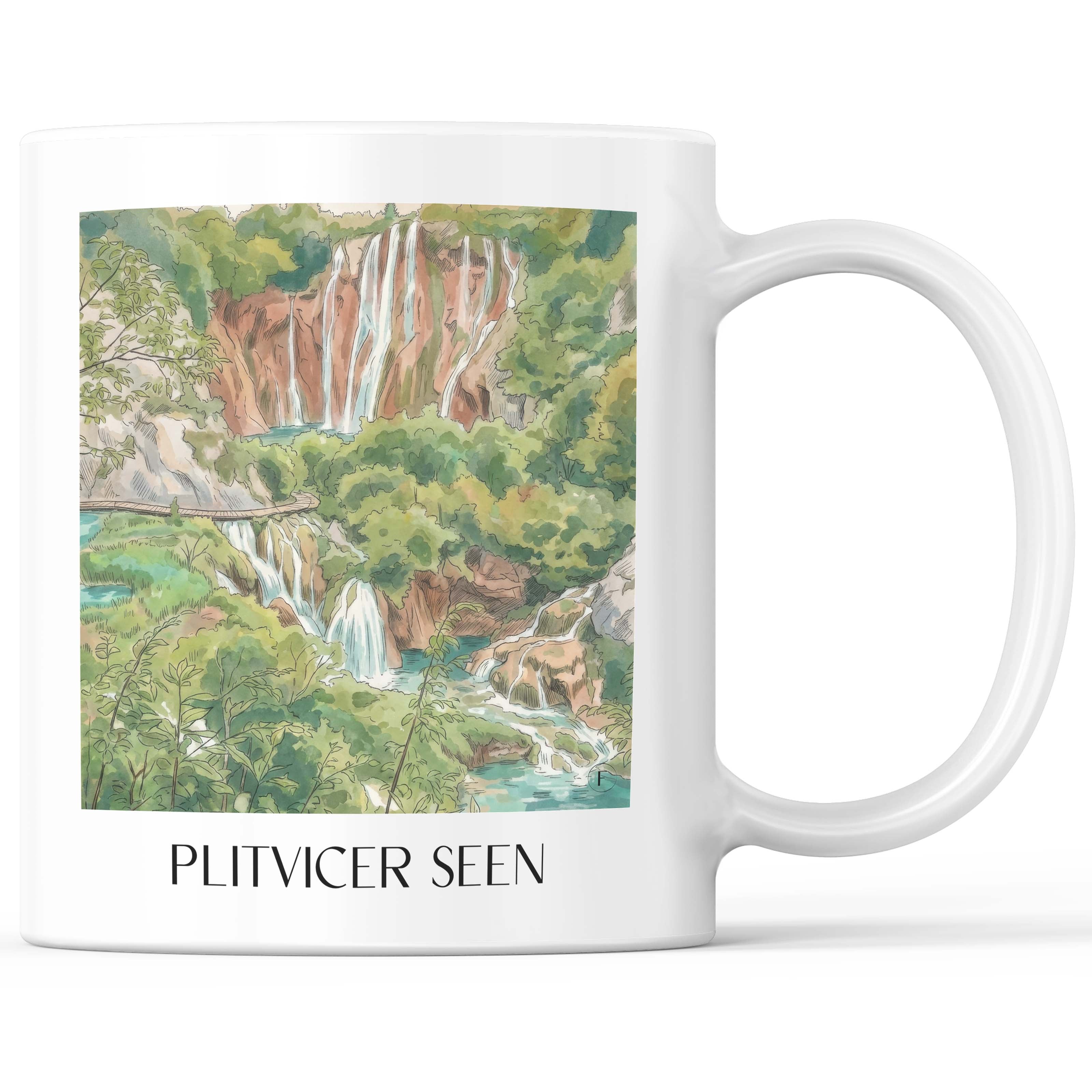 Plitvicer Seen - Kroatien Becher - Kaffeetasse im Aquarell Stil - favplace