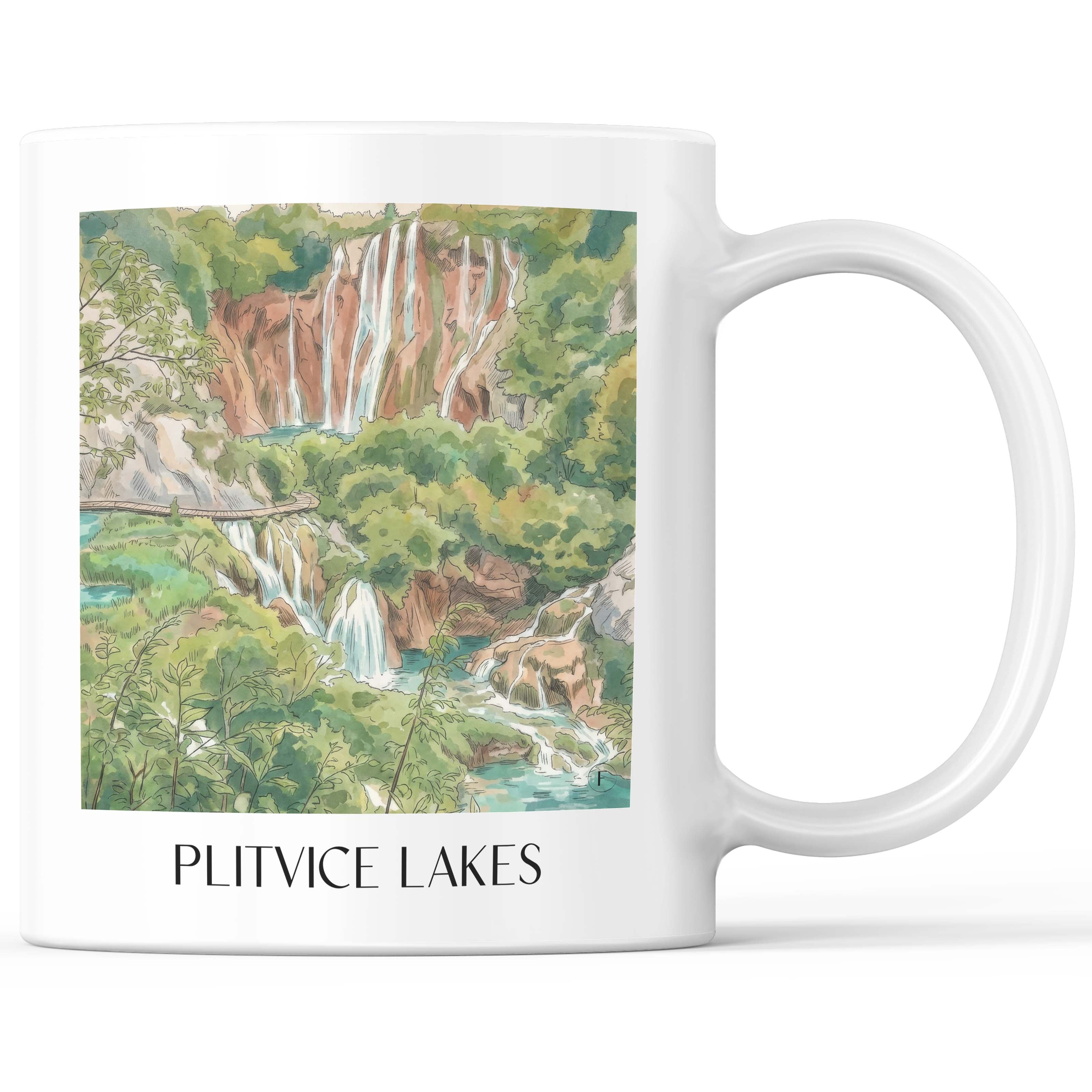 Plitvicer Seen - Kroatien Becher - Kaffeetasse im Aquarell Stil - favplace