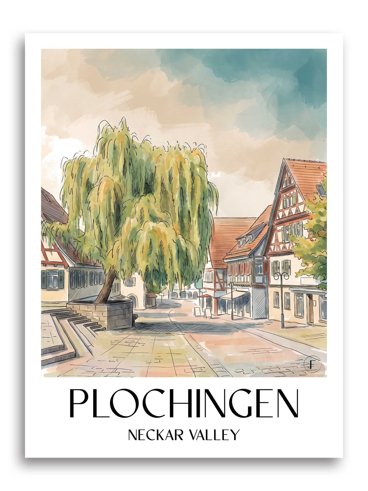 Plochingen Poster - Neckartal - Deutschland Kunstdruck - Aquarell von A4 bis A1 - favplace