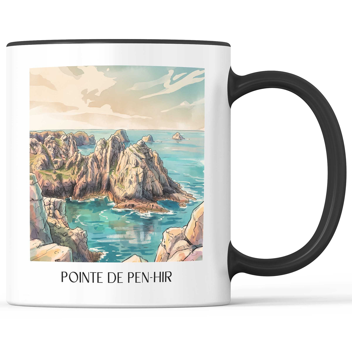 pointe-de-pen-hir-presqu'île-de-crozon-frankreich-kaffeebecher-aquarell
