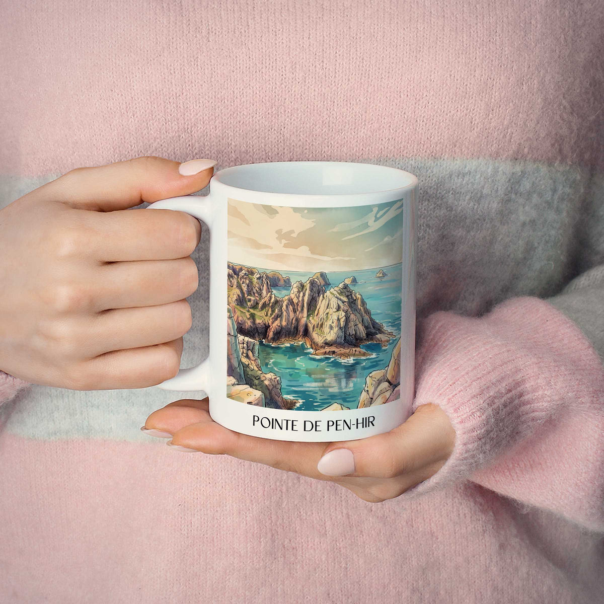 pointe-de-pen-hir-presqu'île-de-crozon-frankreich-kaffeebecher-aquarell