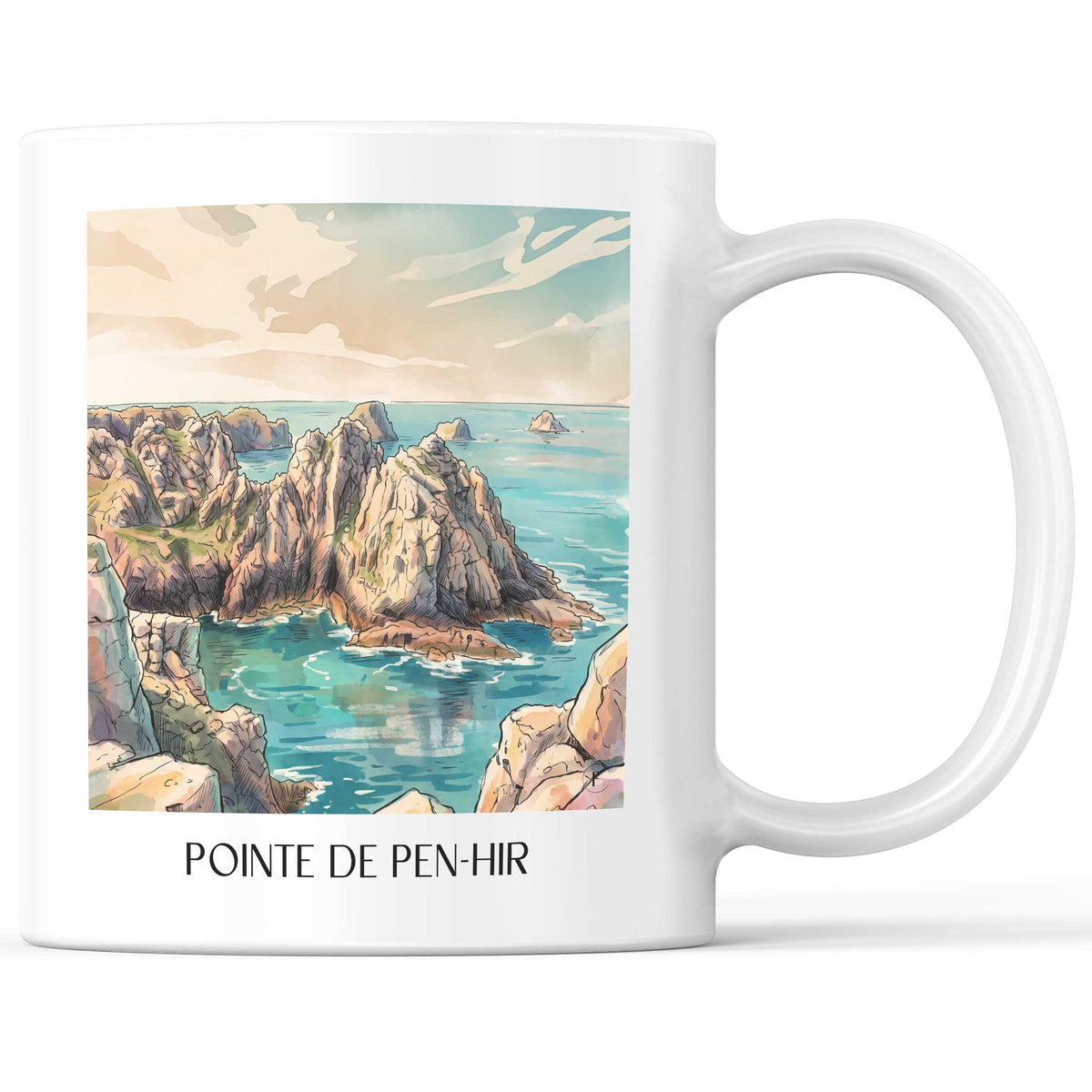 Pointe de Pen-Hir Kaffeebecher - Presqu'île de Crozon - Frankreich Becher - Kaffeetasse im Aquarell Stil - favplace