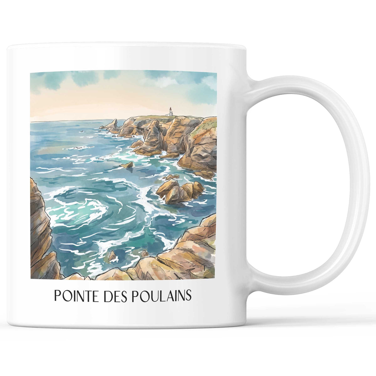 Pointe des Poulains Kaffeebecher - Belle-Île - Frankreich Becher - Kaffeetasse im Aquarell Stil - favplace