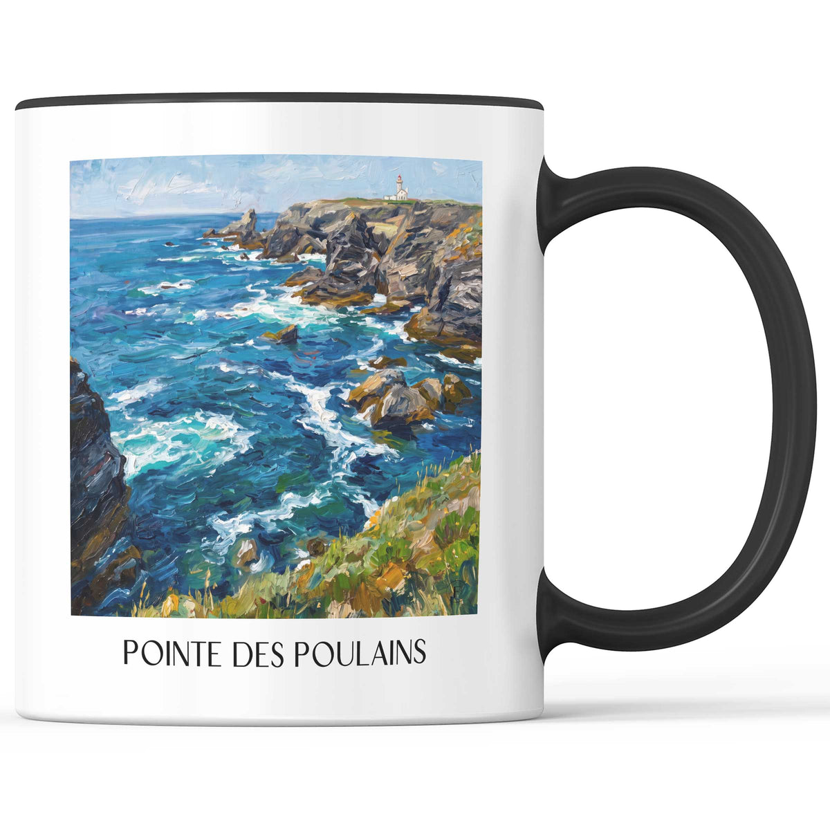 Pointe des Poulains Kaffeebecher - Belle-Île - Frankreich Becher - Kaffeetasse im Ölgemälde Stil - favplace