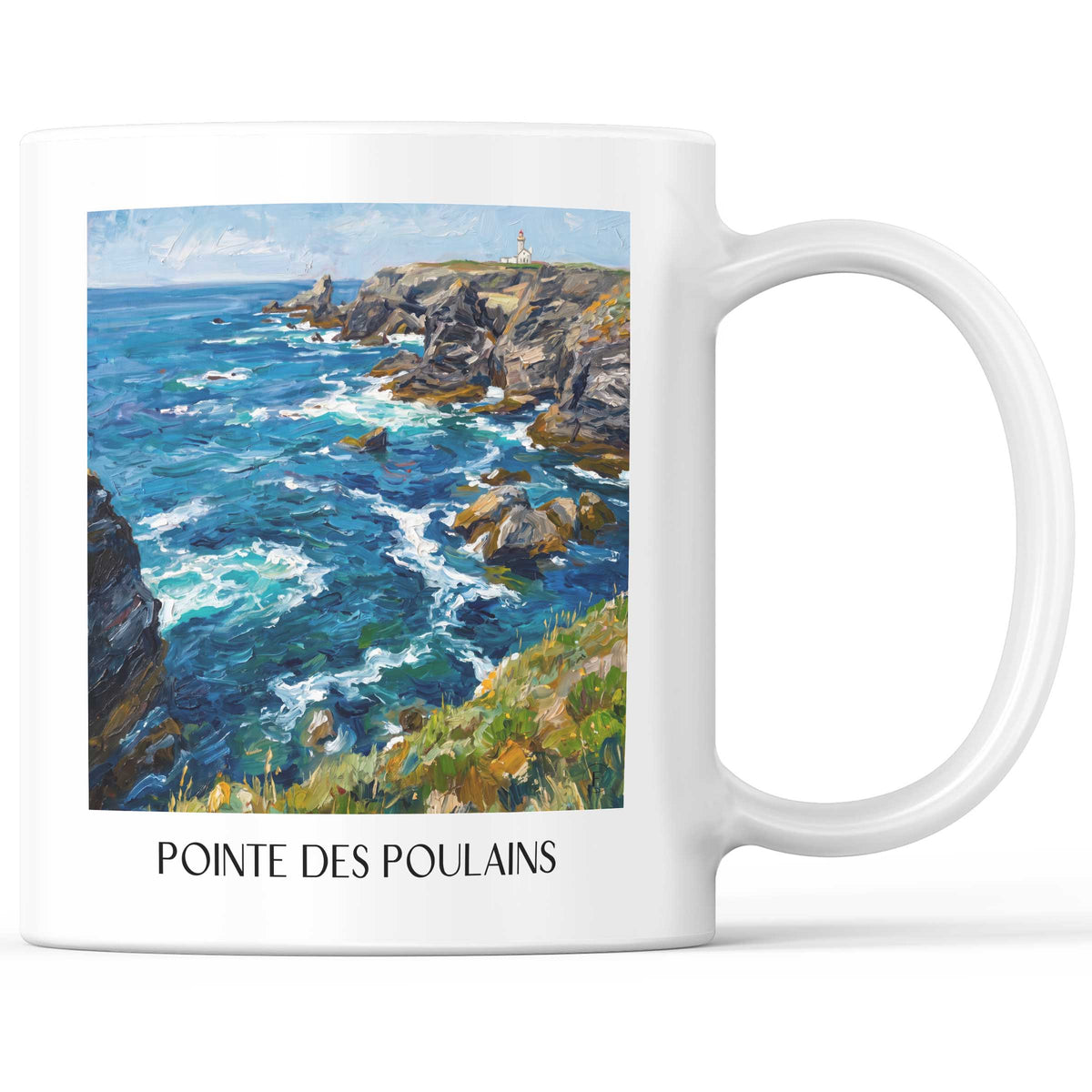 Pointe des Poulains Kaffeebecher - Belle-Île - Frankreich Becher - Kaffeetasse im Ölgemälde Stil - favplace