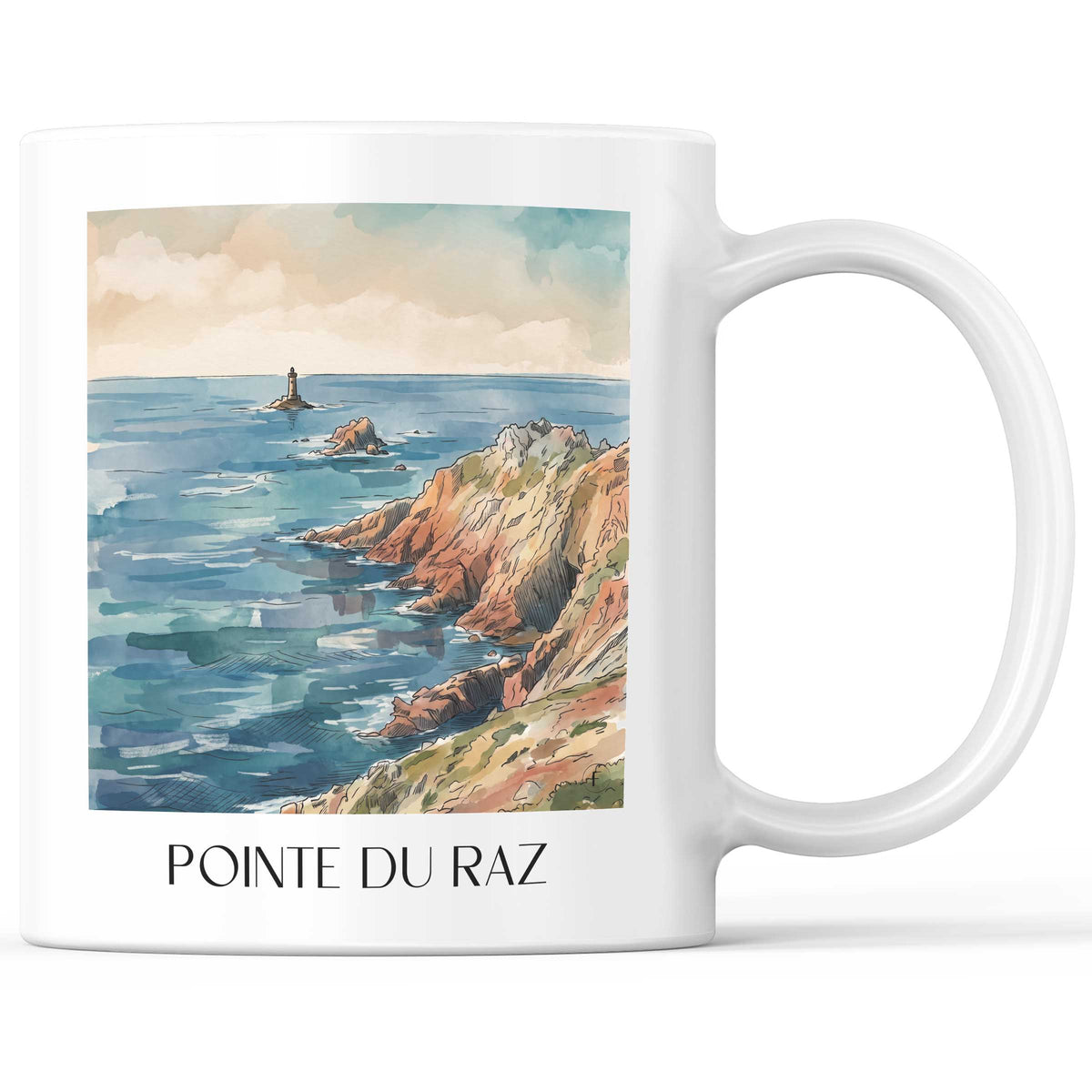 Pointe du Raz Kaffeebecher - Cap Sizun - Frankreich Becher - Kaffeetasse im Aquarell Stil