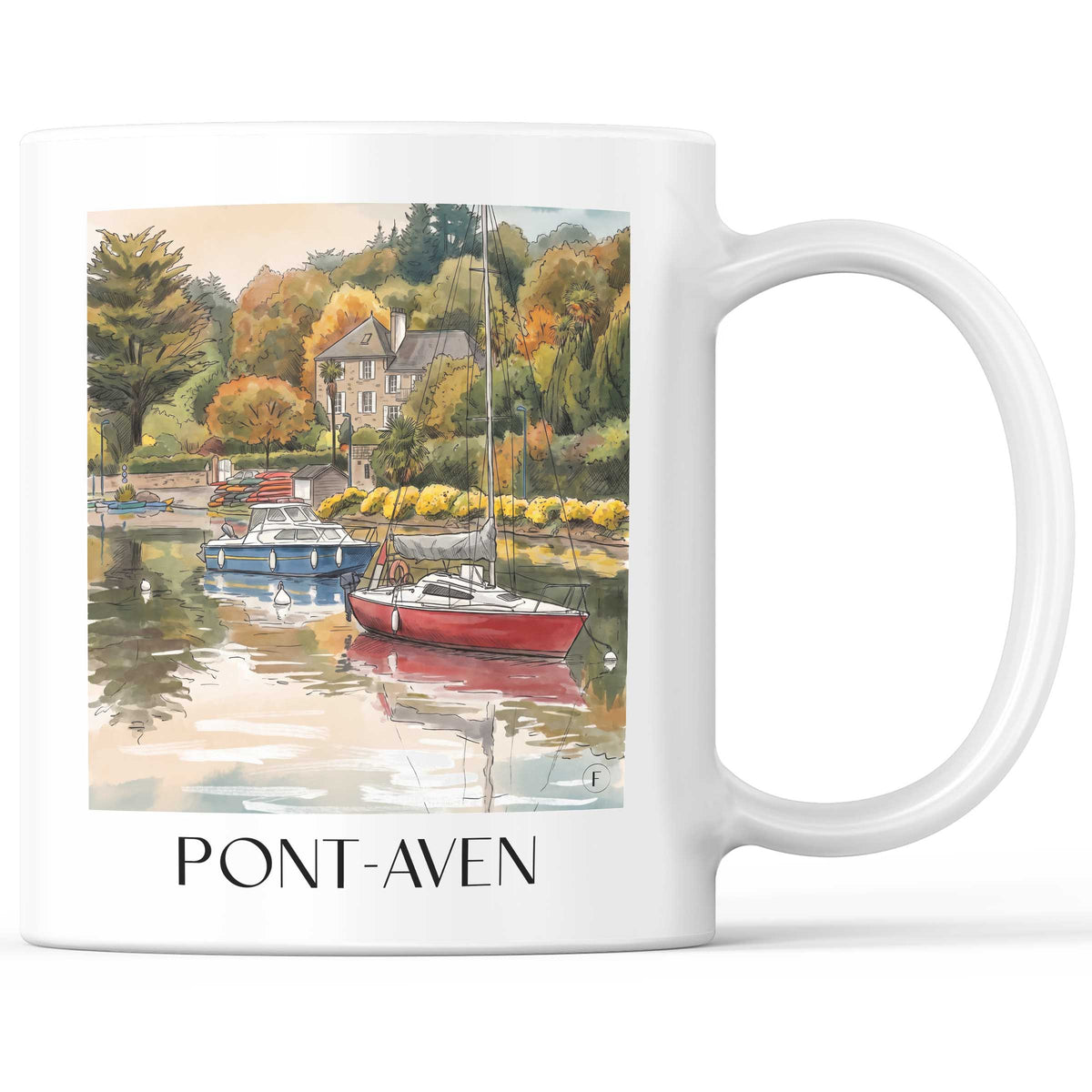 Pont-Aven Kaffeebecher - Cornouaille - Frankreich Becher - Kaffeetasse im Aquarell Stil - favplace