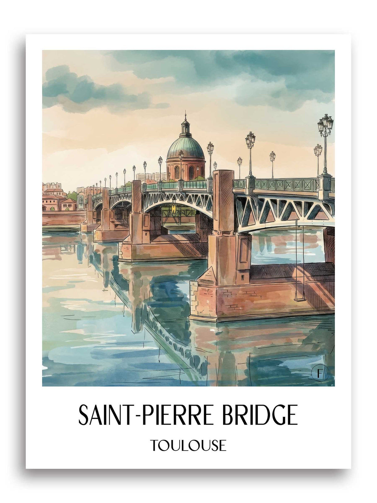 Pont Saint-Pierre Poster - Toulouse - Frankreich Kunstdruck - Aquarell von A4 bis A1 - favplace
