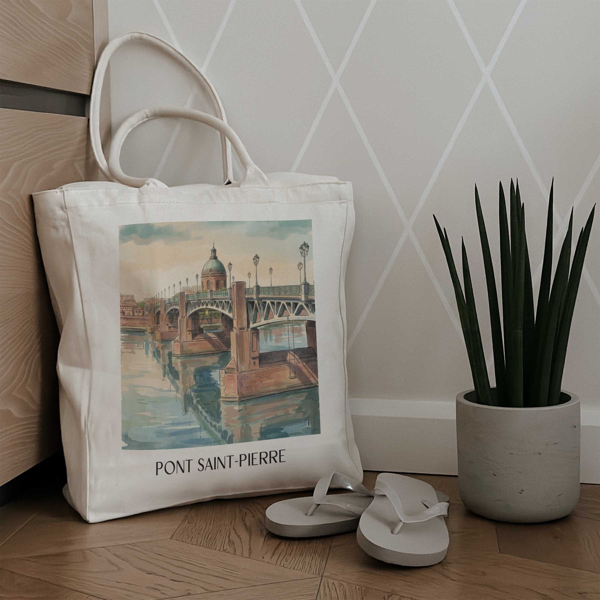 pont-saint-pierre-toulouse-frankreich-einkaufstasche-aquarell