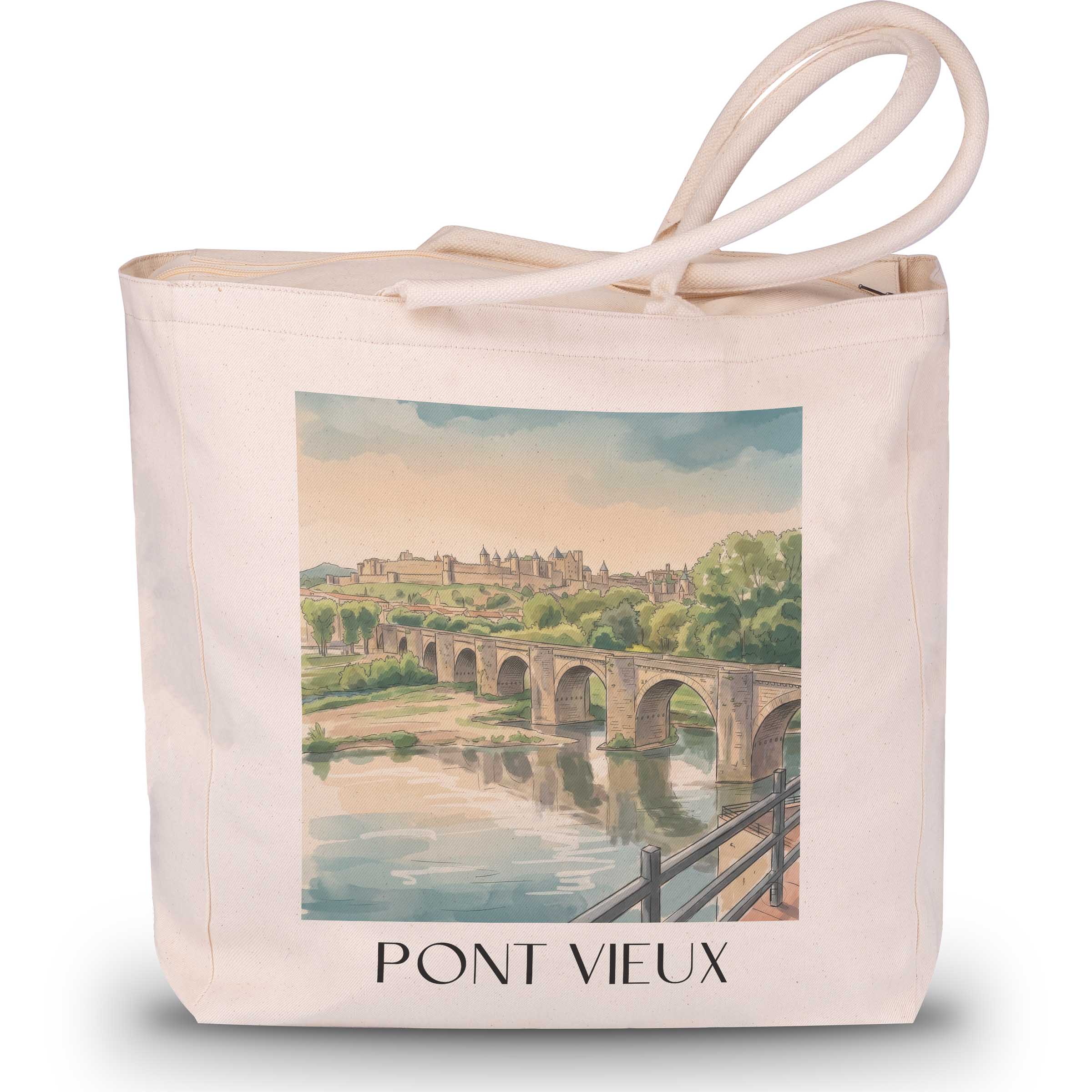 pont-vieux-carcassonne-frankreich-einkaufstasche-aquarell