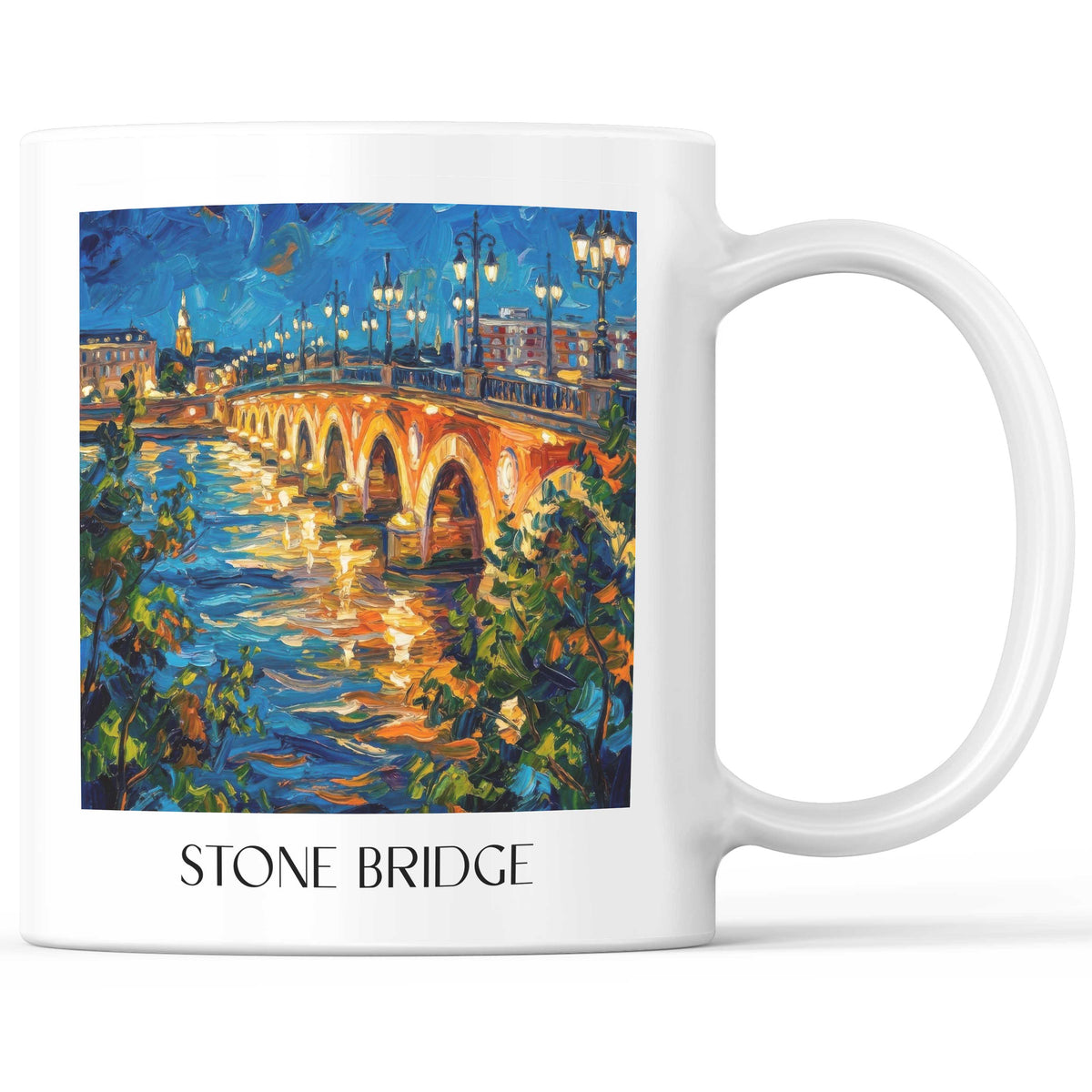 Pont de Pierre Kaffeebecher - Bordeaux - Frankreich Becher - Kaffeetasse im Ölgemälde Stil - favplace