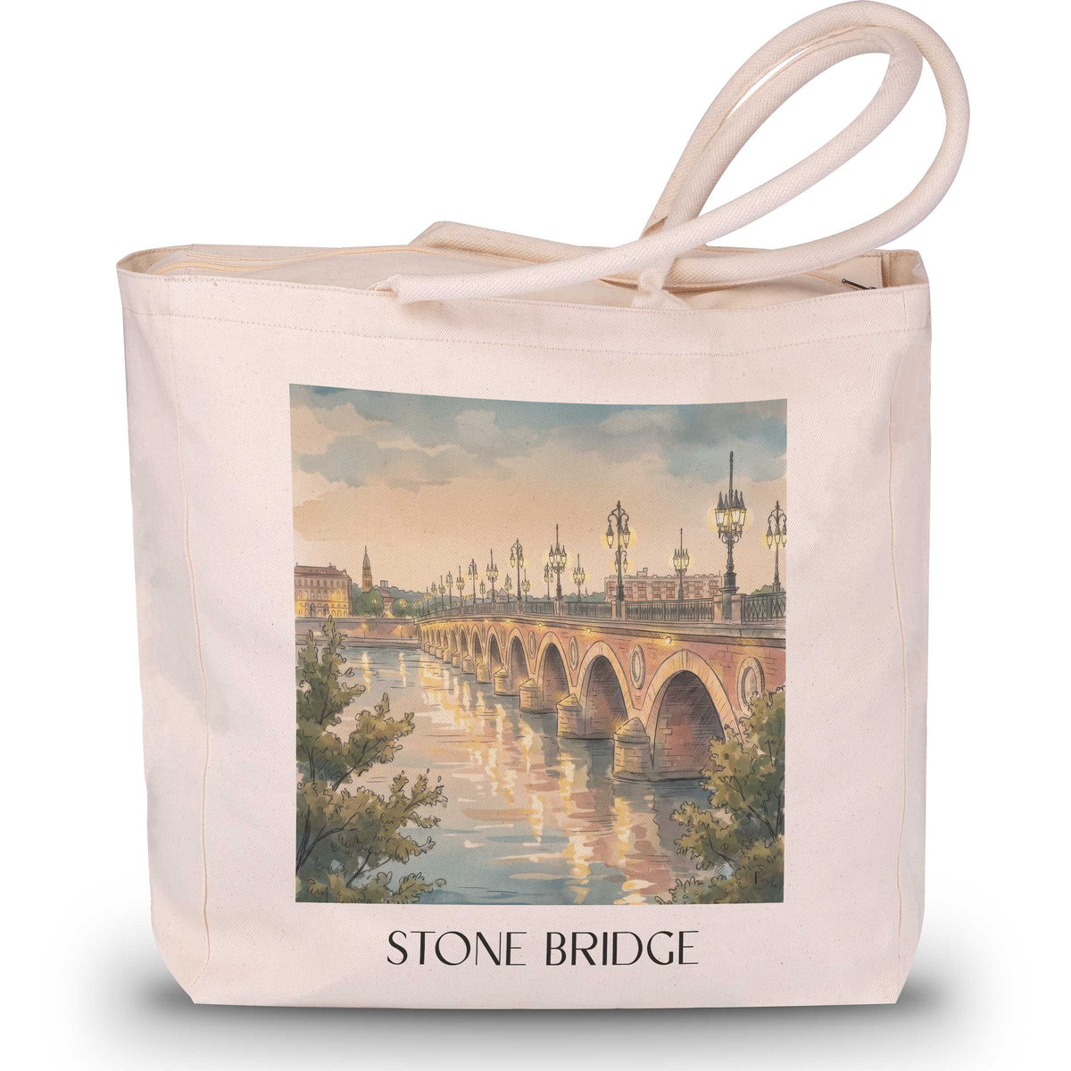 Pont de Pierre Shopping Tasche - Bordeaux - Frankreich Tote Bag - Einkaufstasche im Aquarell Stil - favplace
