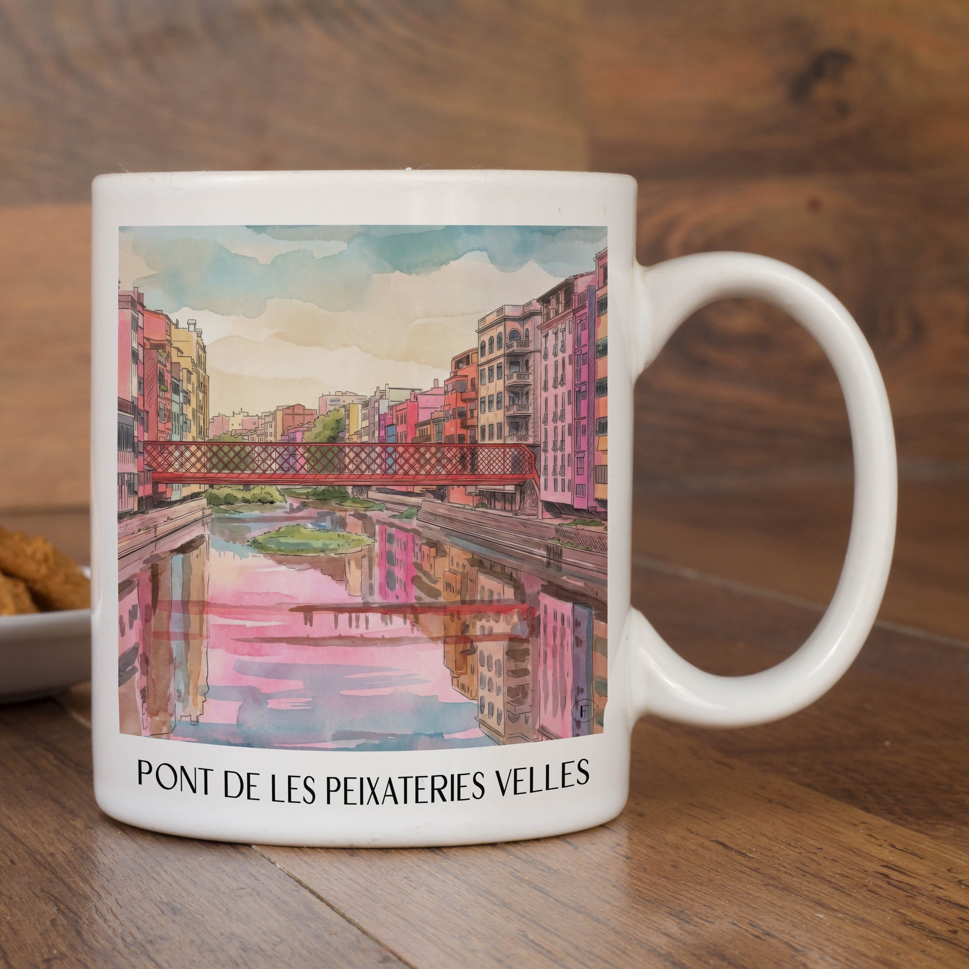 pont-de-les-peixateries-velles-girona-spanien-kaffeebecher-aquarell-pink-rosa