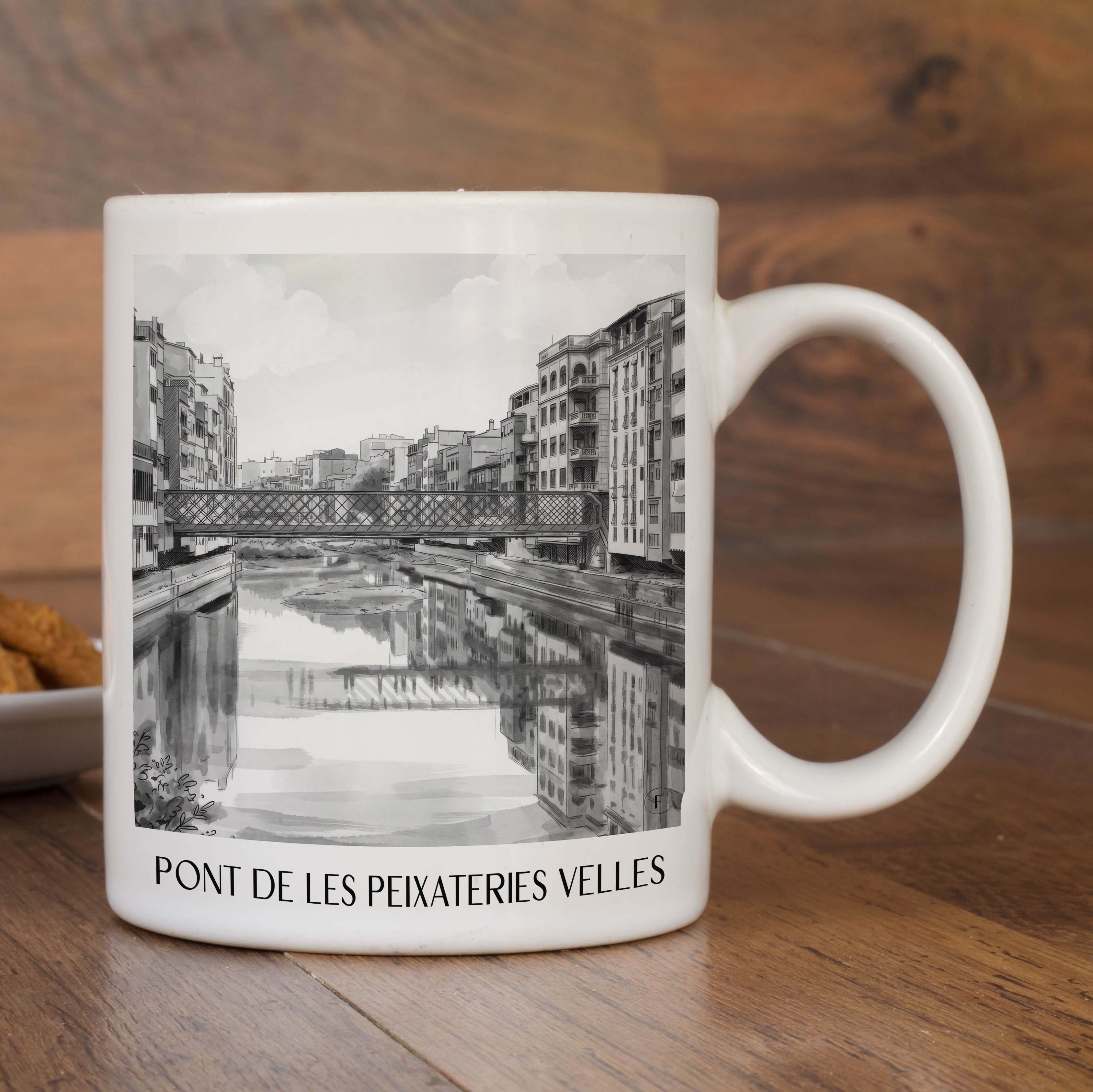 pont-de-les-peixateries-velles-girona-spanien-kaffeebecher-aquarell-schwarz-weiss