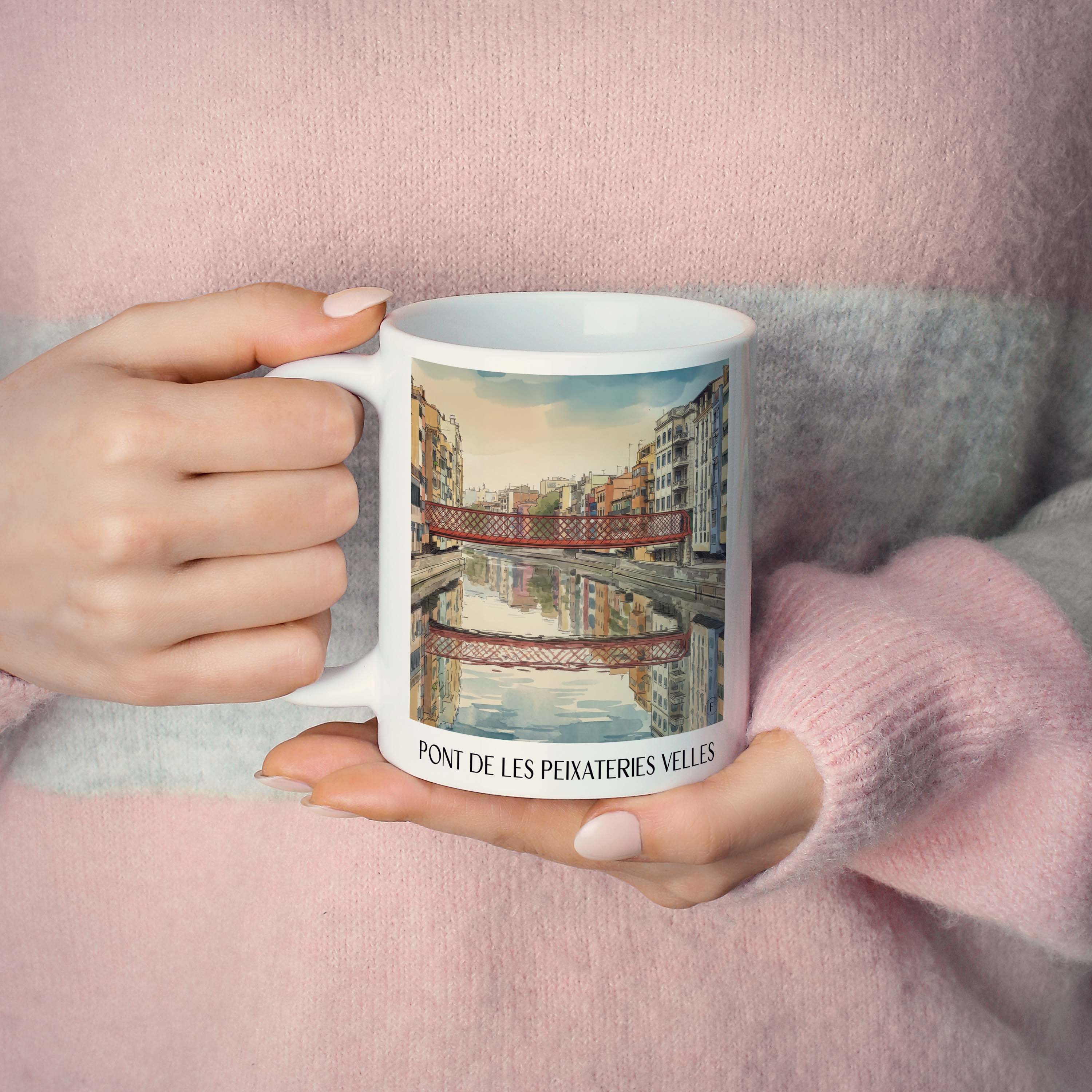pont-de-les-peixateries-velles-girona-spanien-kaffeebecher-aquarell