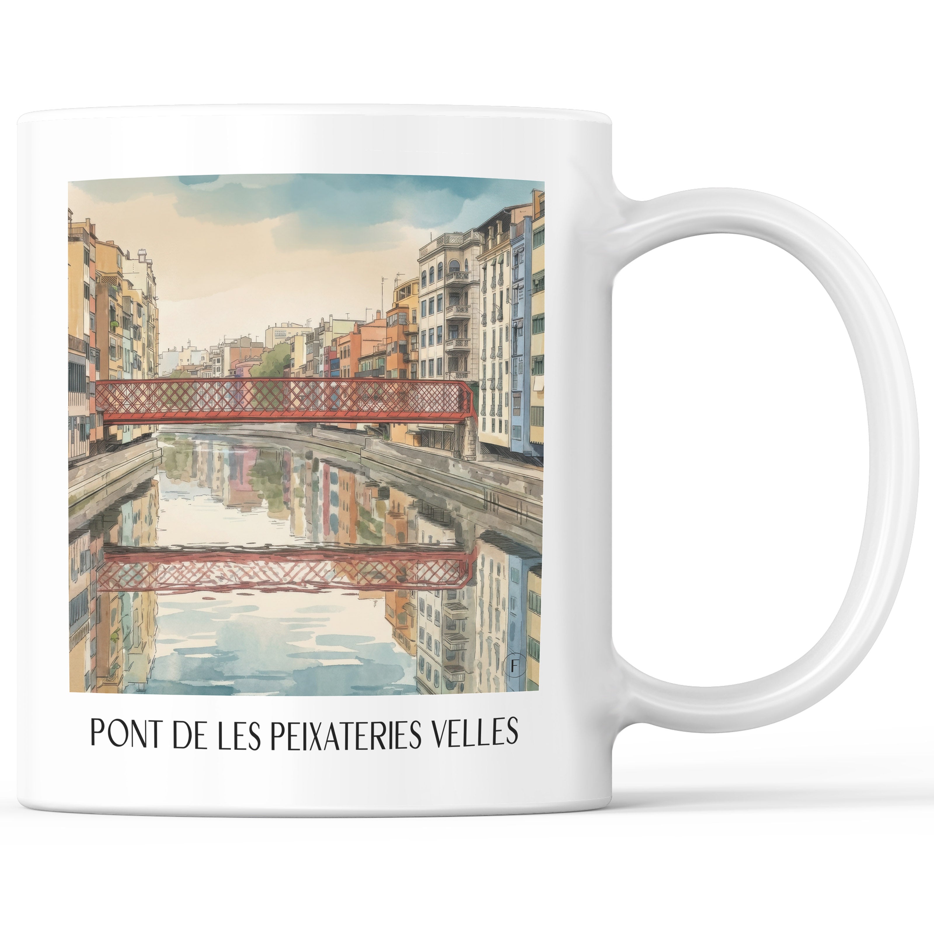 Pont de les Peixateries Velles Kaffeebecher - Girona - Spanien Becher - Kaffeetasse im Aquarell Stil - favplace