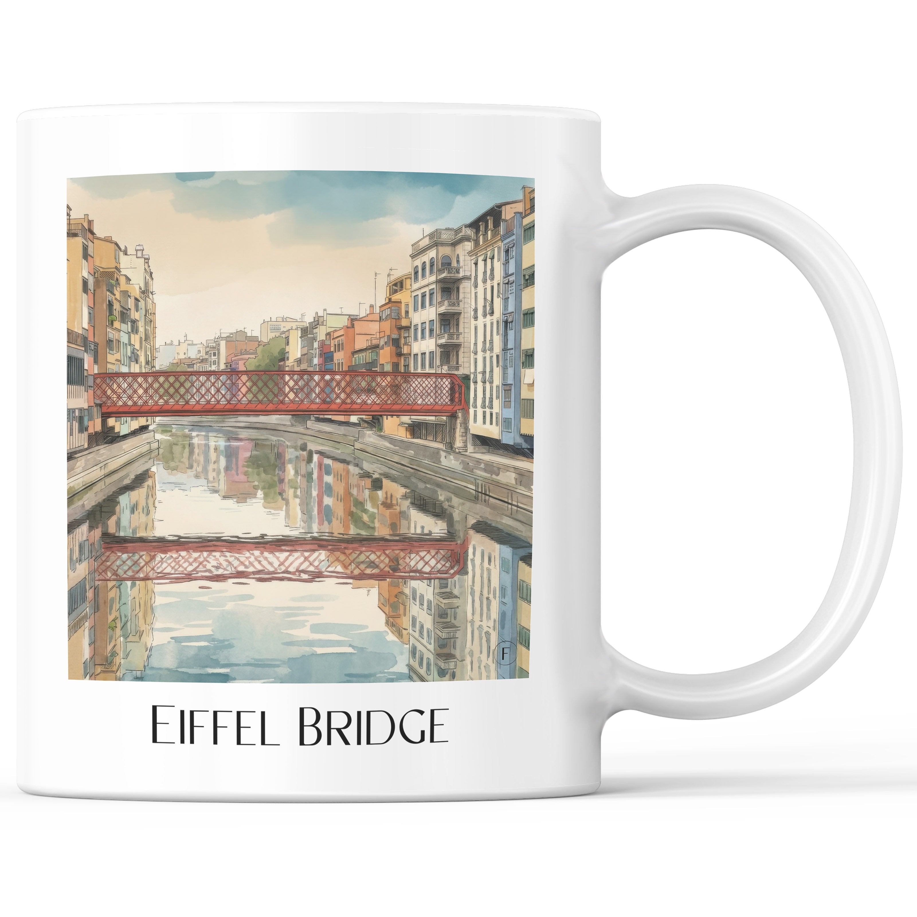 Pont de les Peixateries Velles Kaffeebecher - Girona - Spanien Becher - Kaffeetasse im Aquarell Stil - favplace