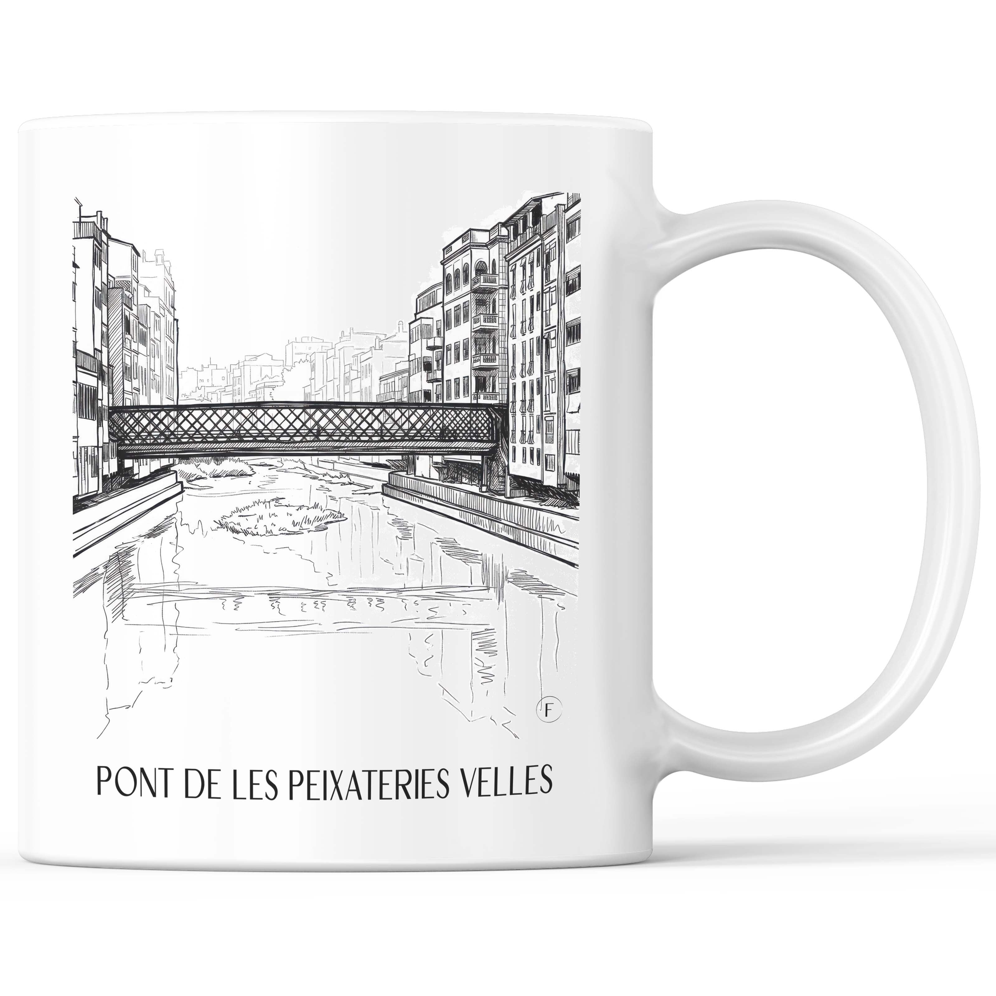 Pont de les Peixateries Velles Kaffeebecher - Girona - Spanien Becher - Kaffeetasse im Skizze Stil - favplace