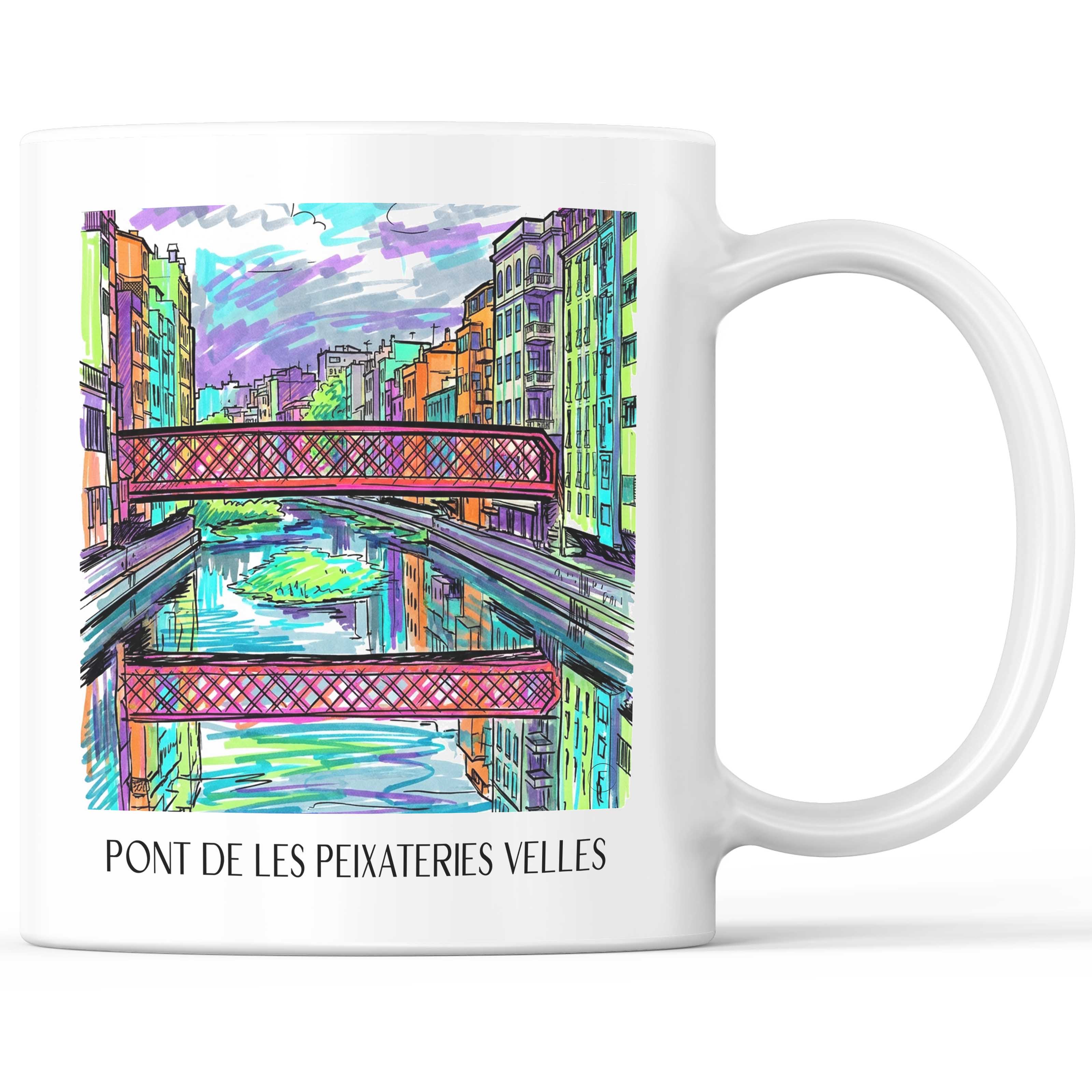 Pont de les Peixateries Velles Kaffeebecher - Girona - Spanien Becher - Kaffeetasse im Tag Graffiti Stil - favplace