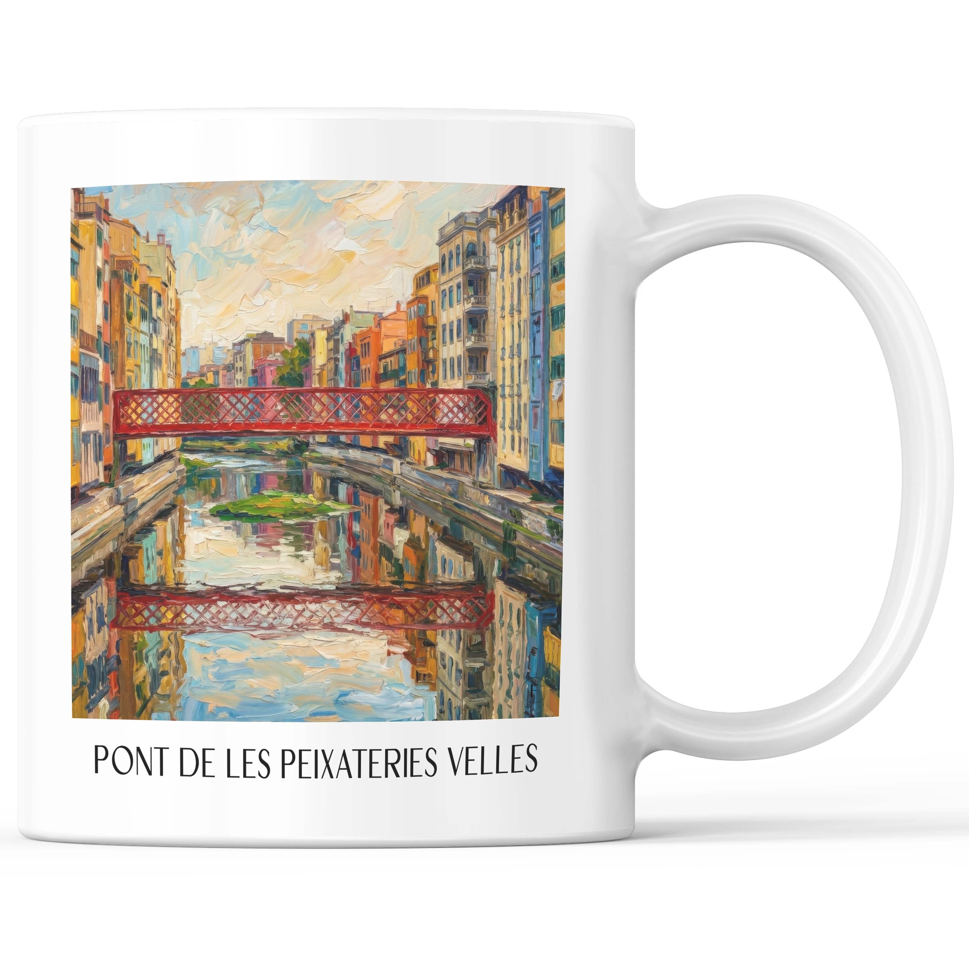 Pont de les Peixateries Velles Kaffeebecher - Girona - Spanien Becher - Kaffeetasse im Ölgemälde Stil - favplace