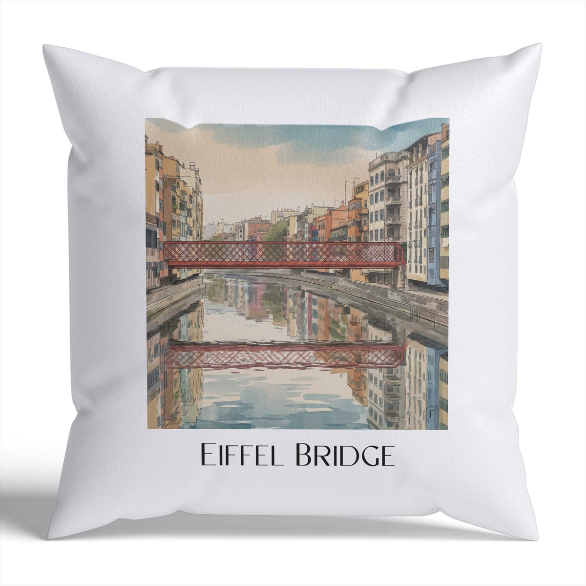 Pont de les Peixateries Velles Kissenhülle - Zierkissen Bezug - Girona - Spanien Kissen bzw. Kissenbezug im Aquarell Stil - favplace