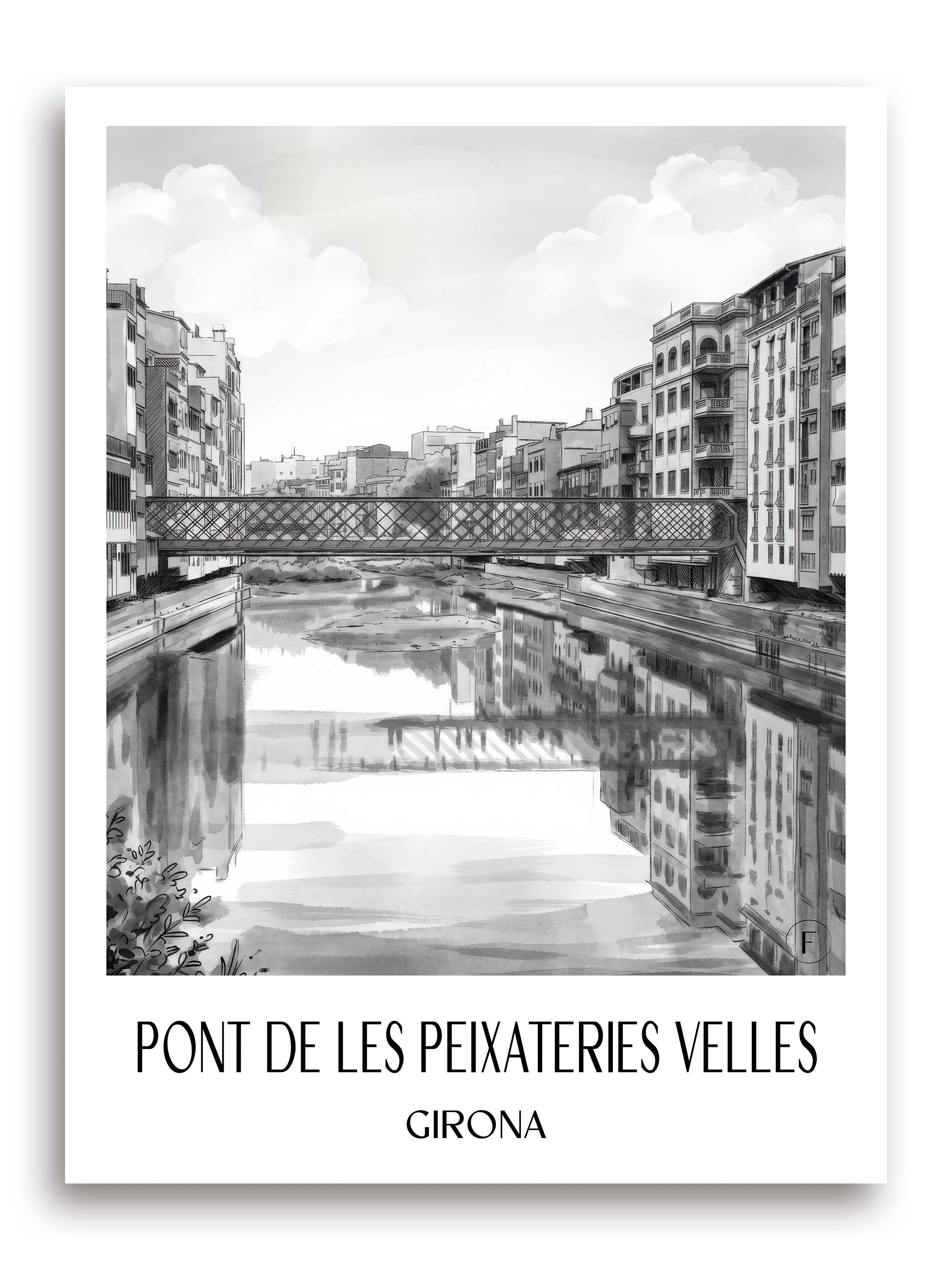 pont-de-les-peixateries-velles-girona-spanien-poster-aquarell-schwarz-weiss