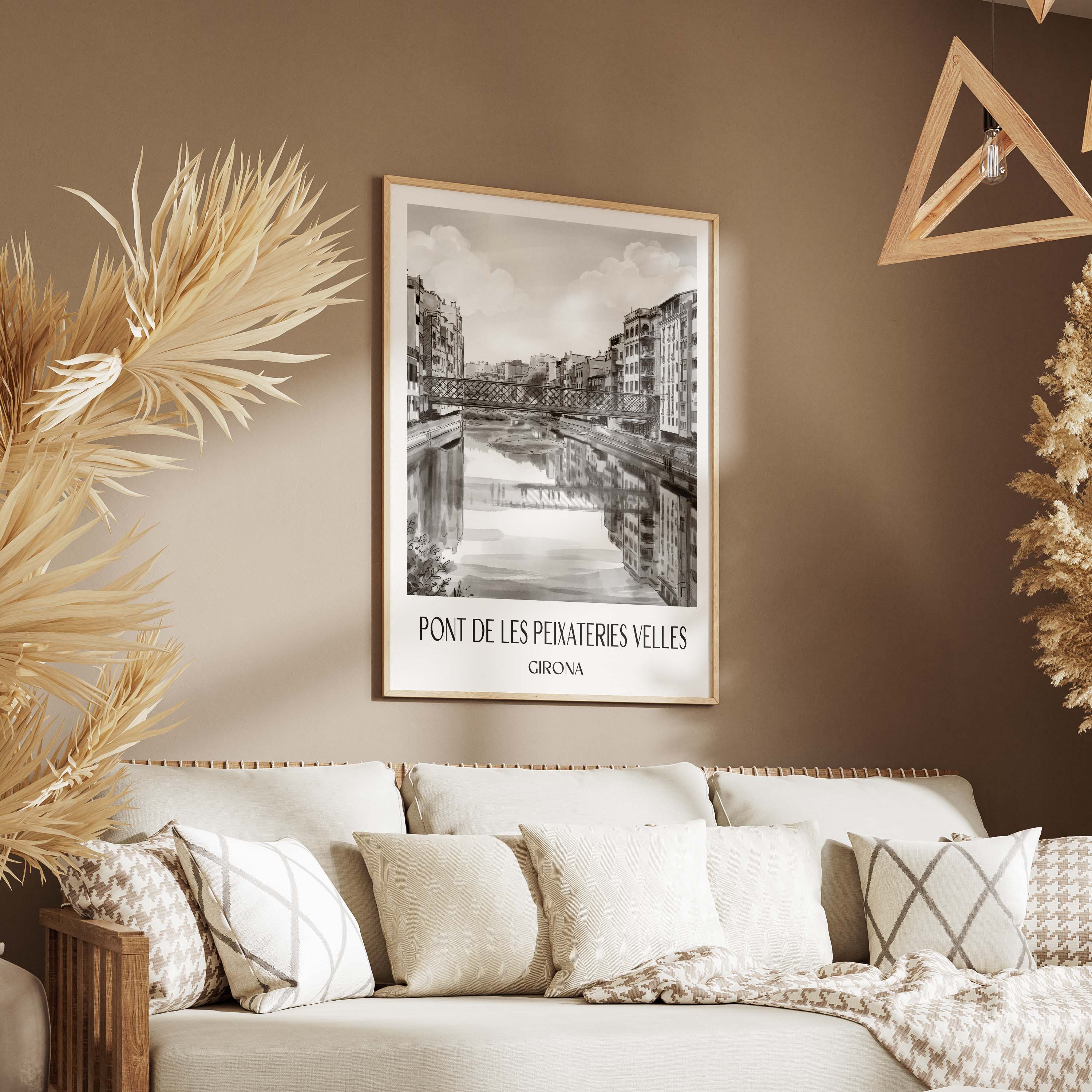 pont-de-les-peixateries-velles-girona-spanien-poster-aquarell-schwarz-weiss