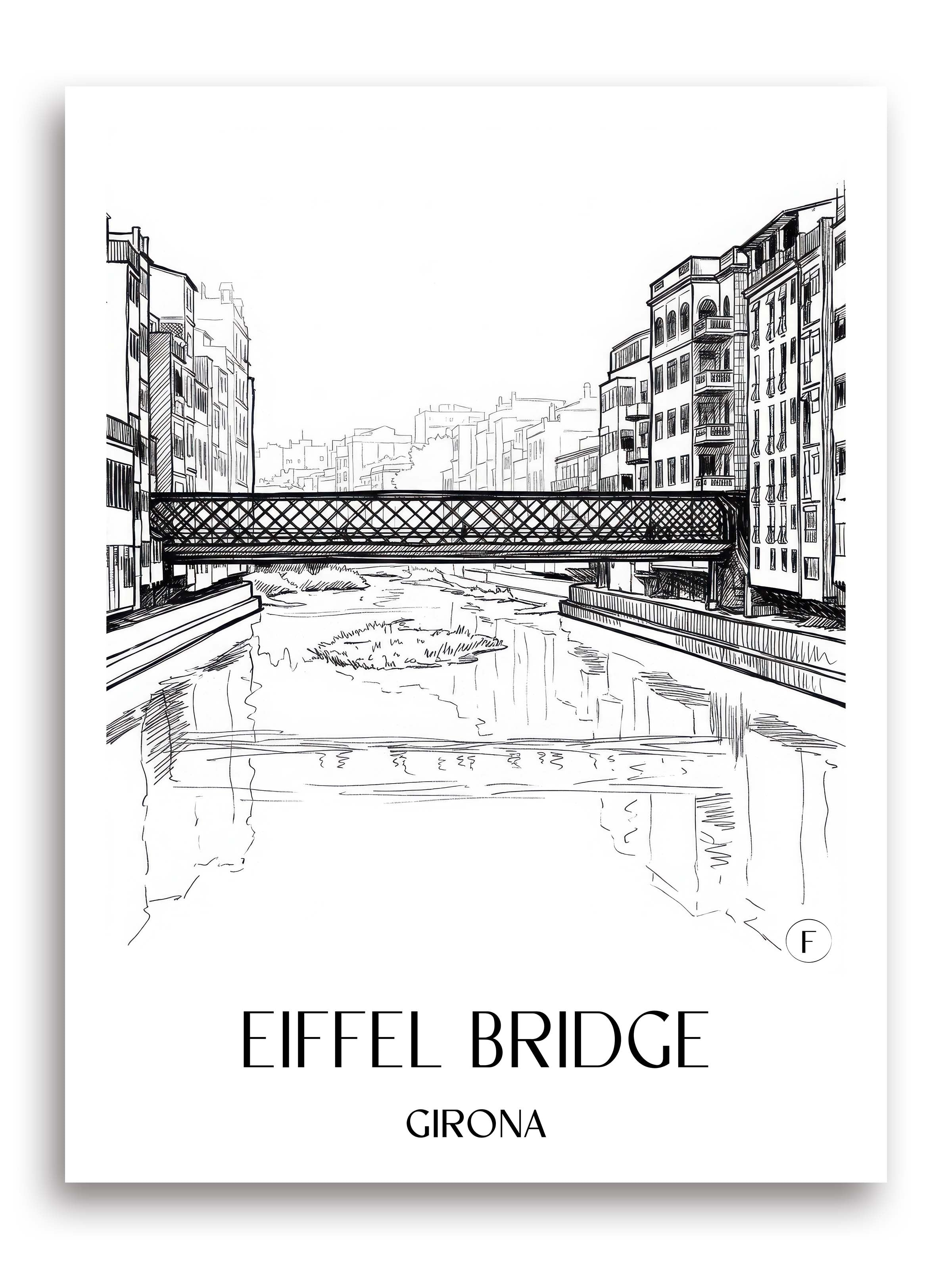 Pont de les Peixateries Velles Poster - Girona - Spanien Kunstdruck - Skizze von A4 bis A1 - favplace