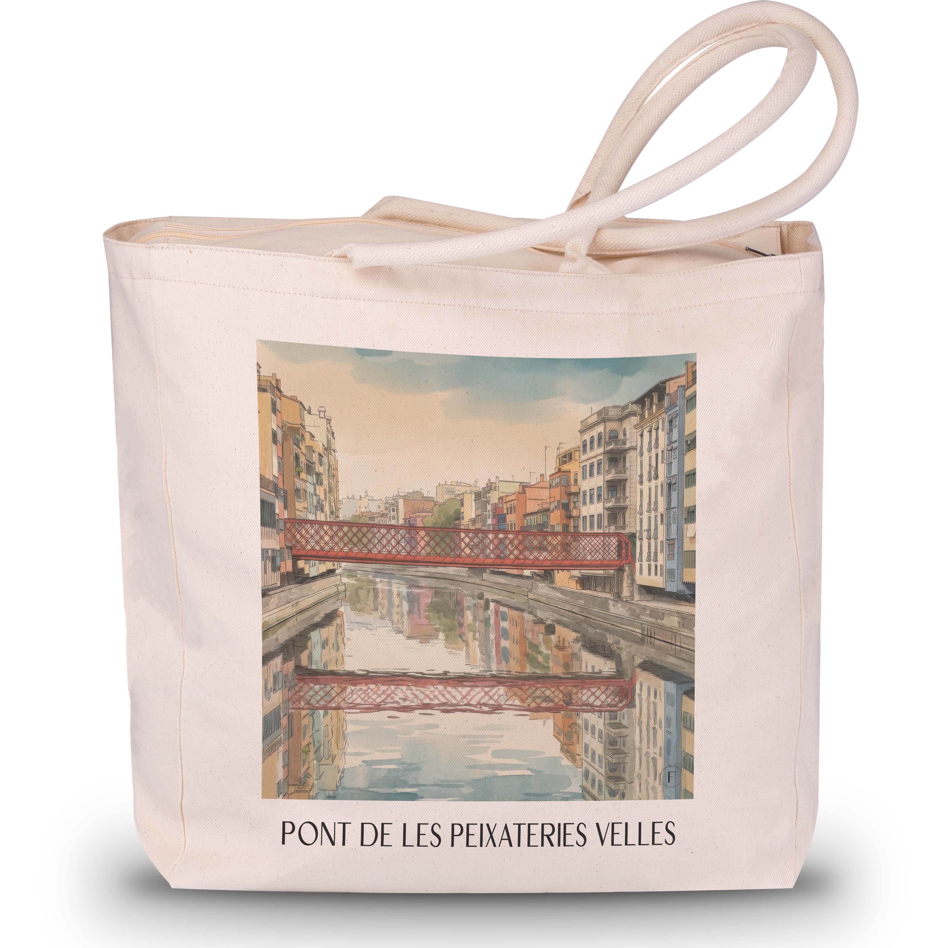 pont-de-les-peixateries-velles-girona-spanien-einkaufstasche-aquarell