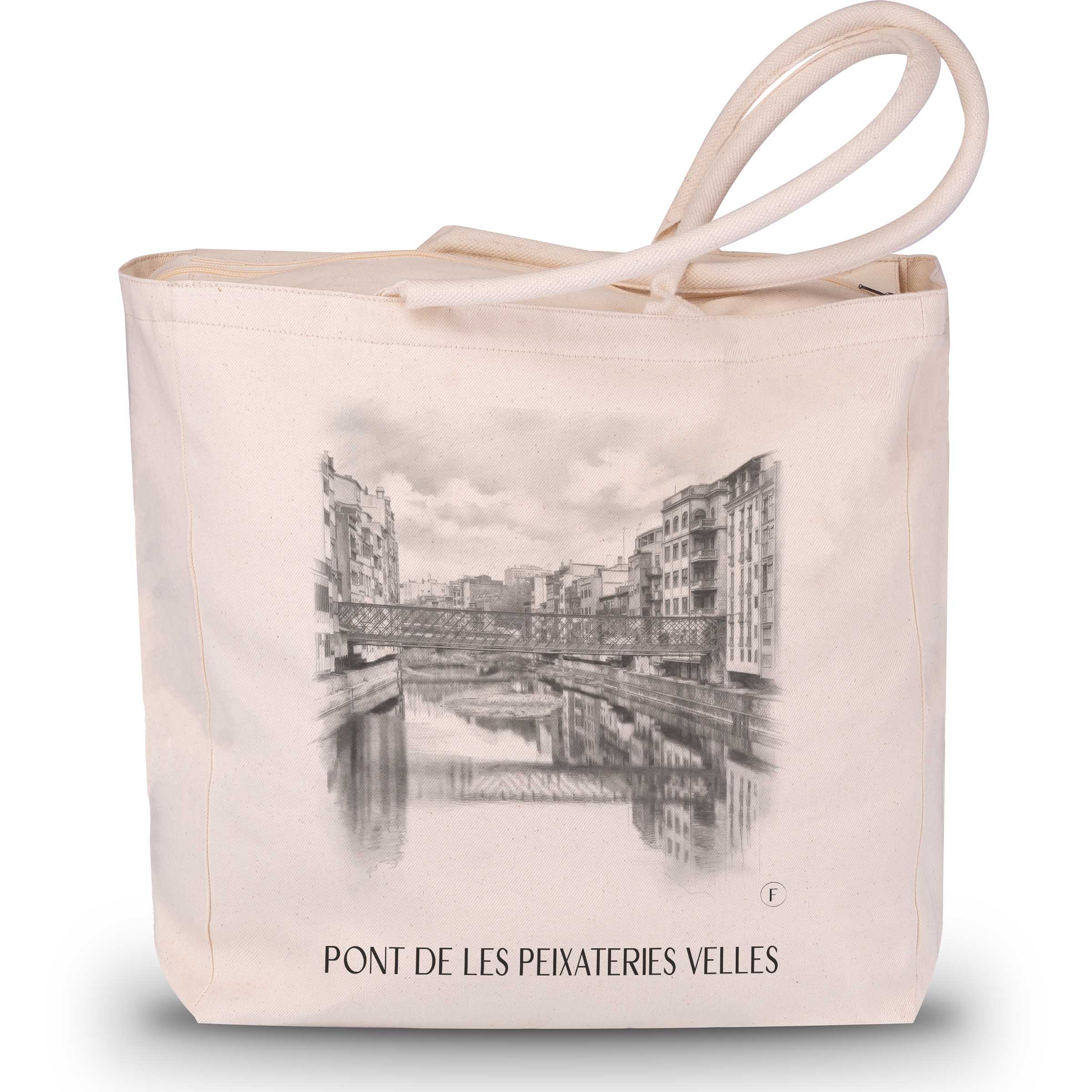 pont-de-les-peixateries-velles-girona-spanien-einkaufstasche-bleistift-zeichnung-drawing