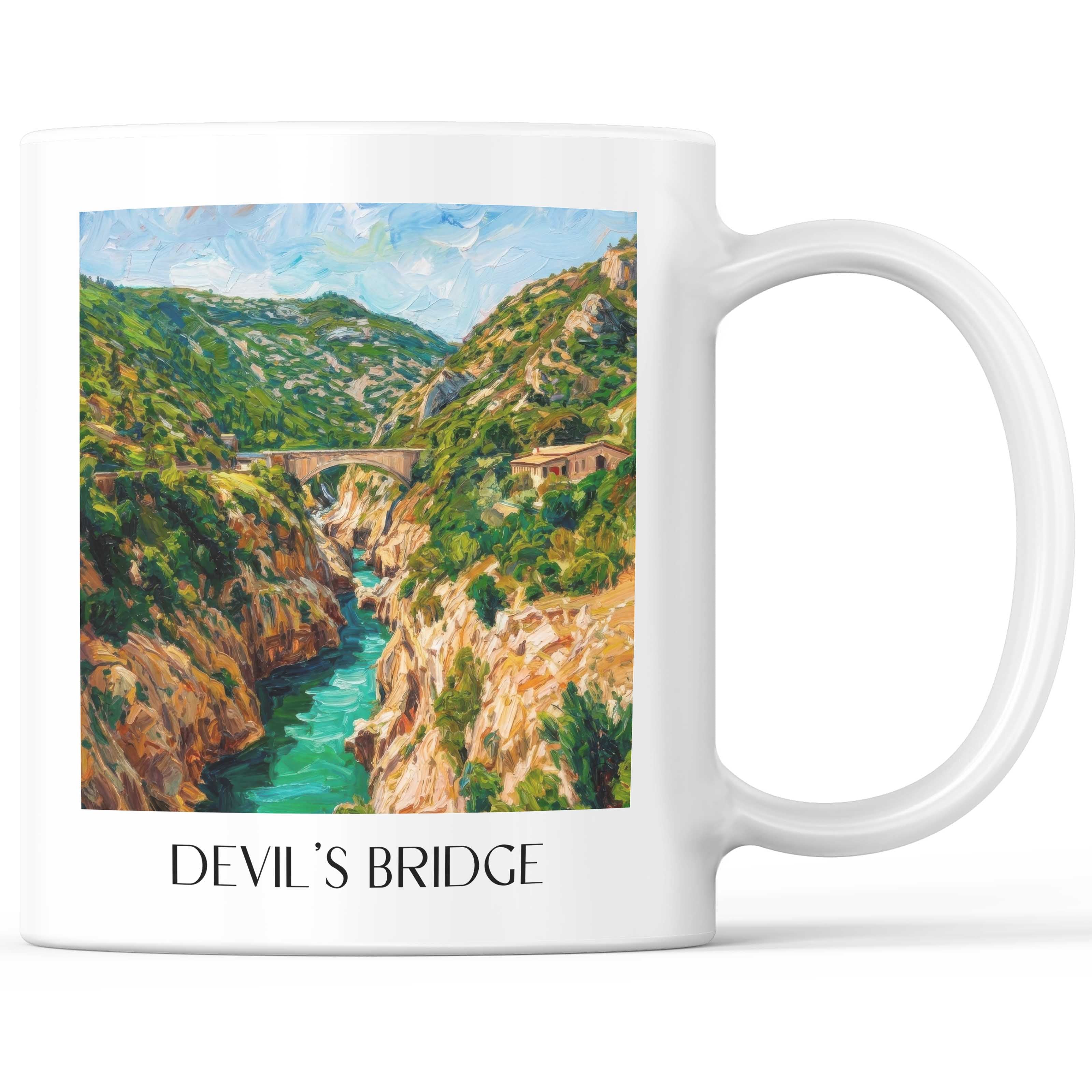 Pont du Diable Kaffeebecher - Saint-Guilhem-le-Désert - Frankreich Becher - Kaffeetasse im Ölgemälde Stil - favplace