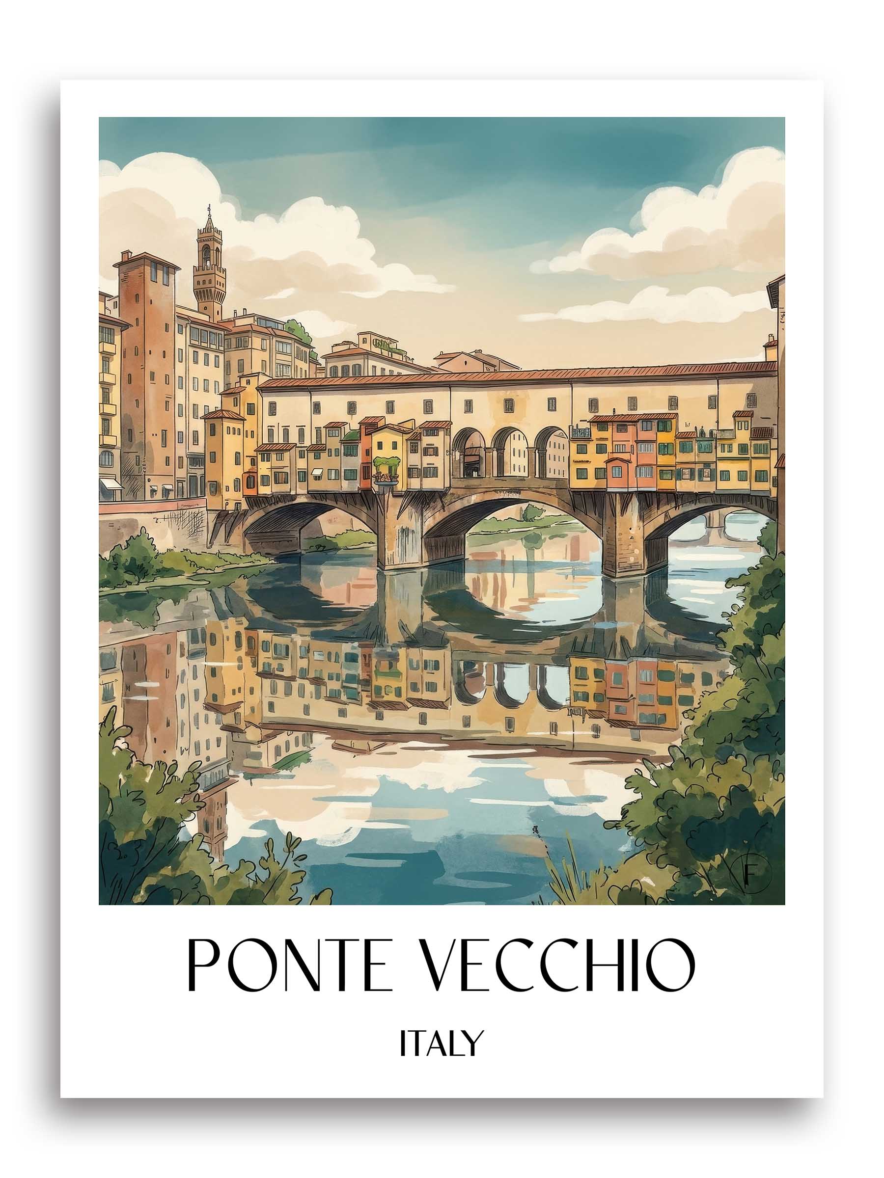Ponte Vecchio Poster - Florenz - Italien Kunstdruck - Aquarell von A4 bis A1 - favplace