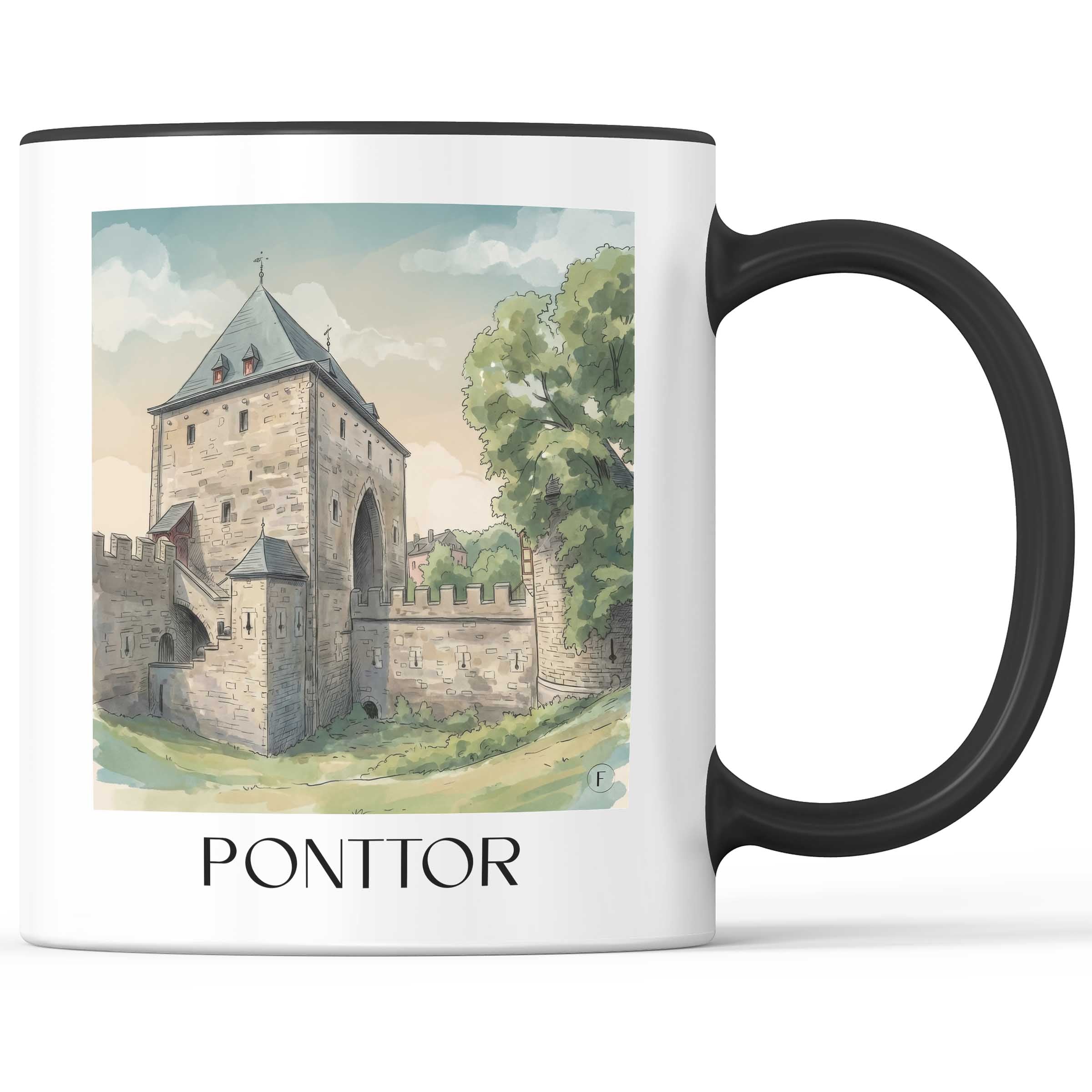 Ponttor Kaffeebecher - Aachen - Deutschland Becher - Kaffeetasse im Aquarell Stil - favplace