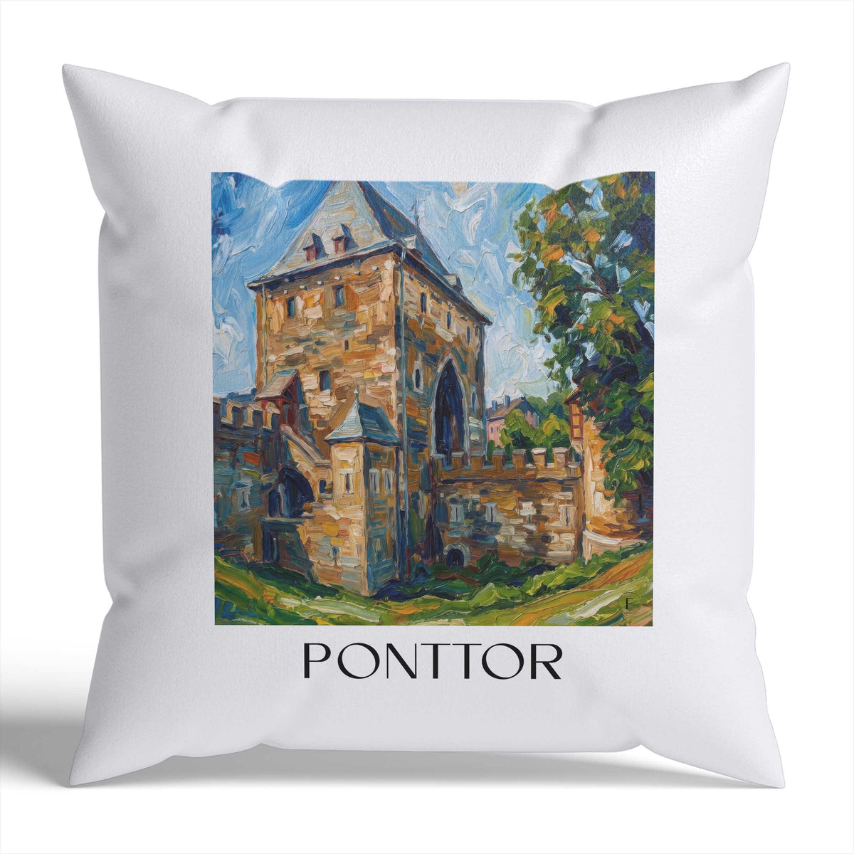 ponttor-aachen-deutschland-kissenbezug-oil-painting-oelgemaelde