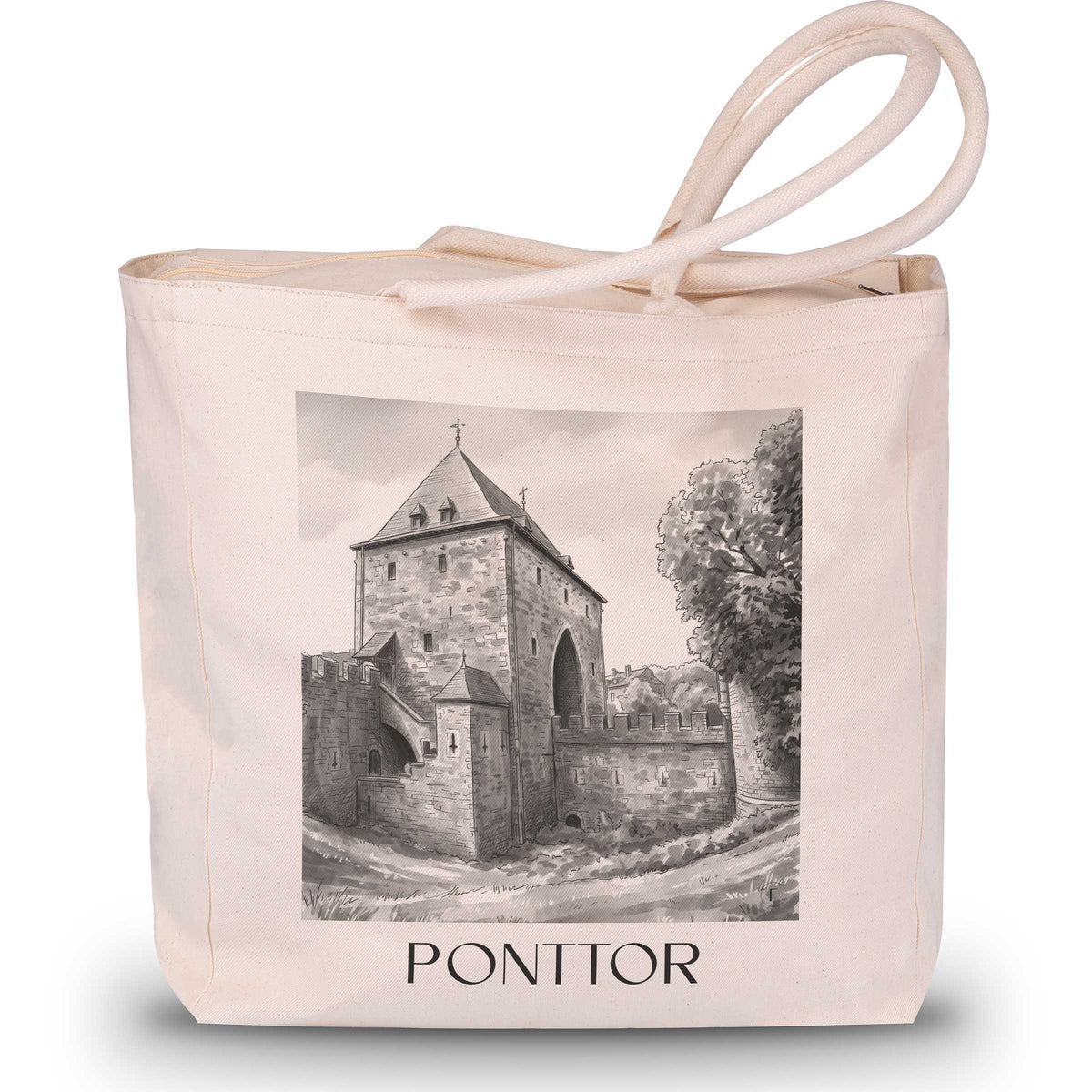 Ponttor Shopping Tasche - Aachen - Deutschland Tote Bag - Einkaufstasche im Aquarell Schwarz-Weiß Stil - favplace