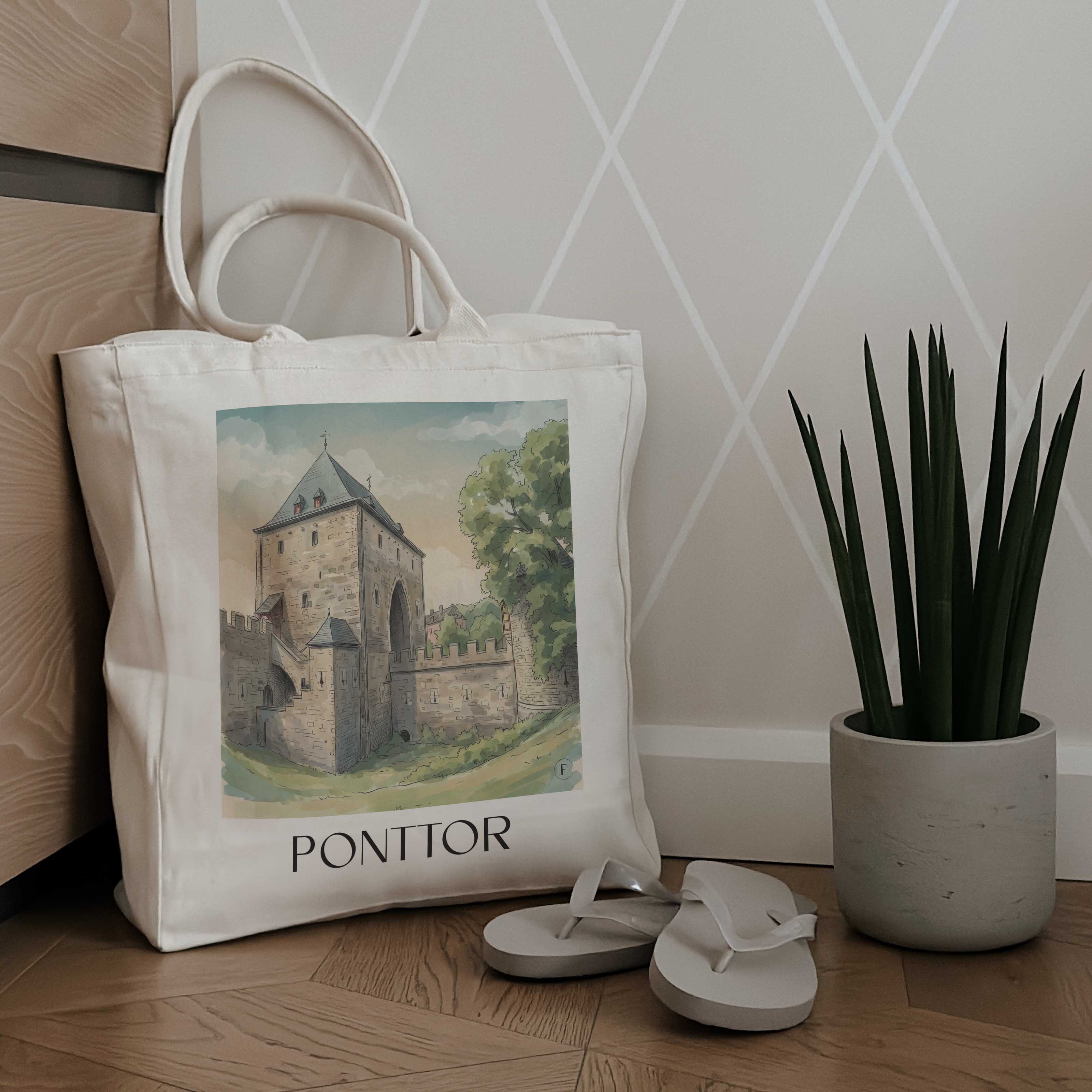 ponttor-aachen-deutschland-einkaufstasche-aquarell