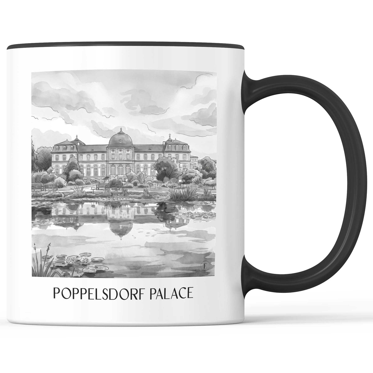 Poppelsdorfer Schloss Kaffeebecher - Bonn - Deutschland Becher - Kaffeetasse im Aquarell Schwarz-Weiß Stil - favplace
