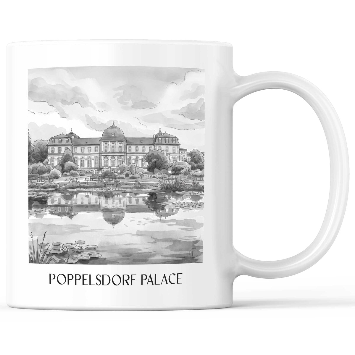Poppelsdorfer Schloss Kaffeebecher - Bonn - Deutschland Becher - Kaffeetasse im Aquarell Schwarz-Weiß Stil - favplace