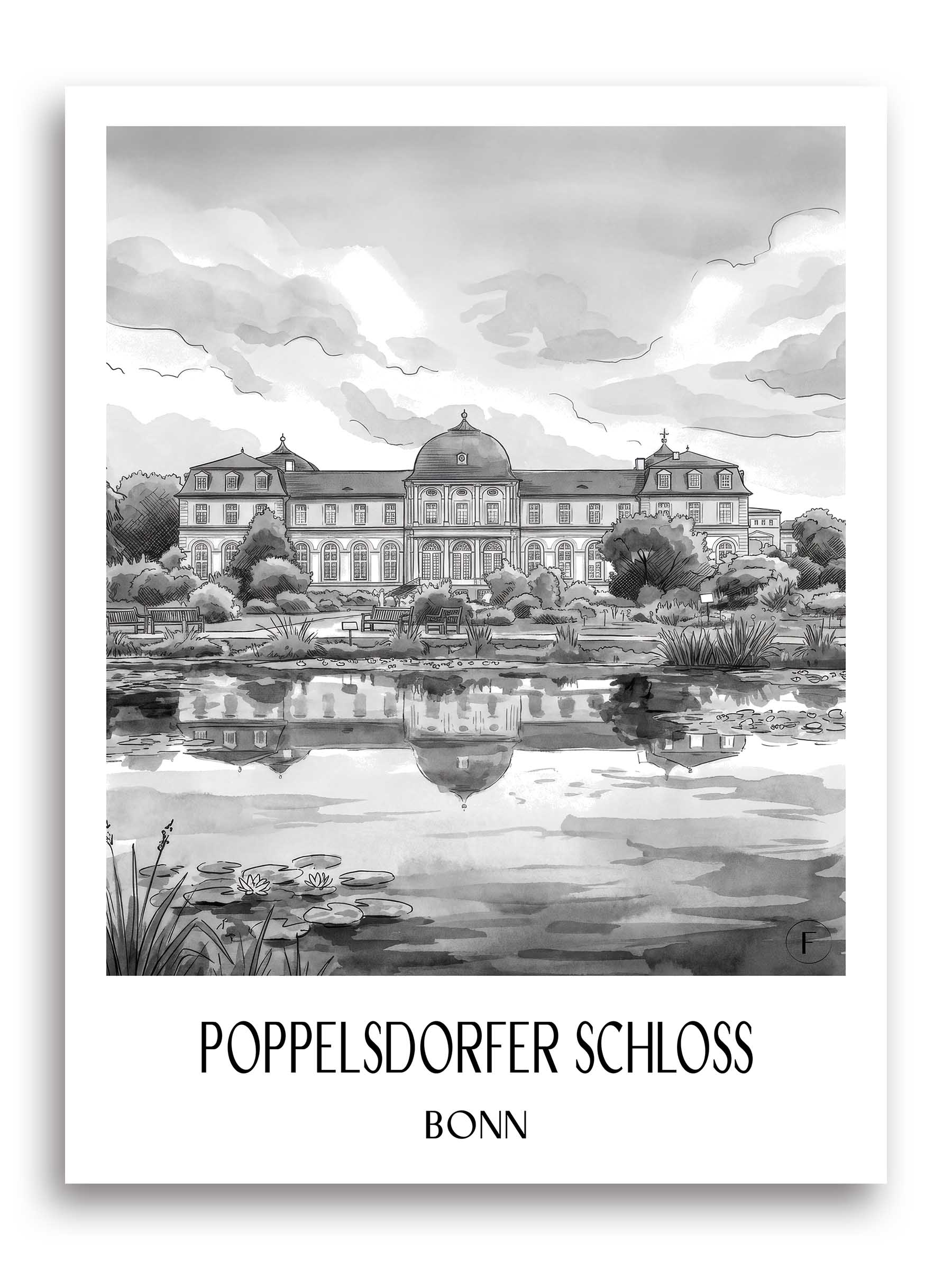 poppelsdorfer-schloss-bonn-deutschland-poster-aquarell-schwarz-weiss