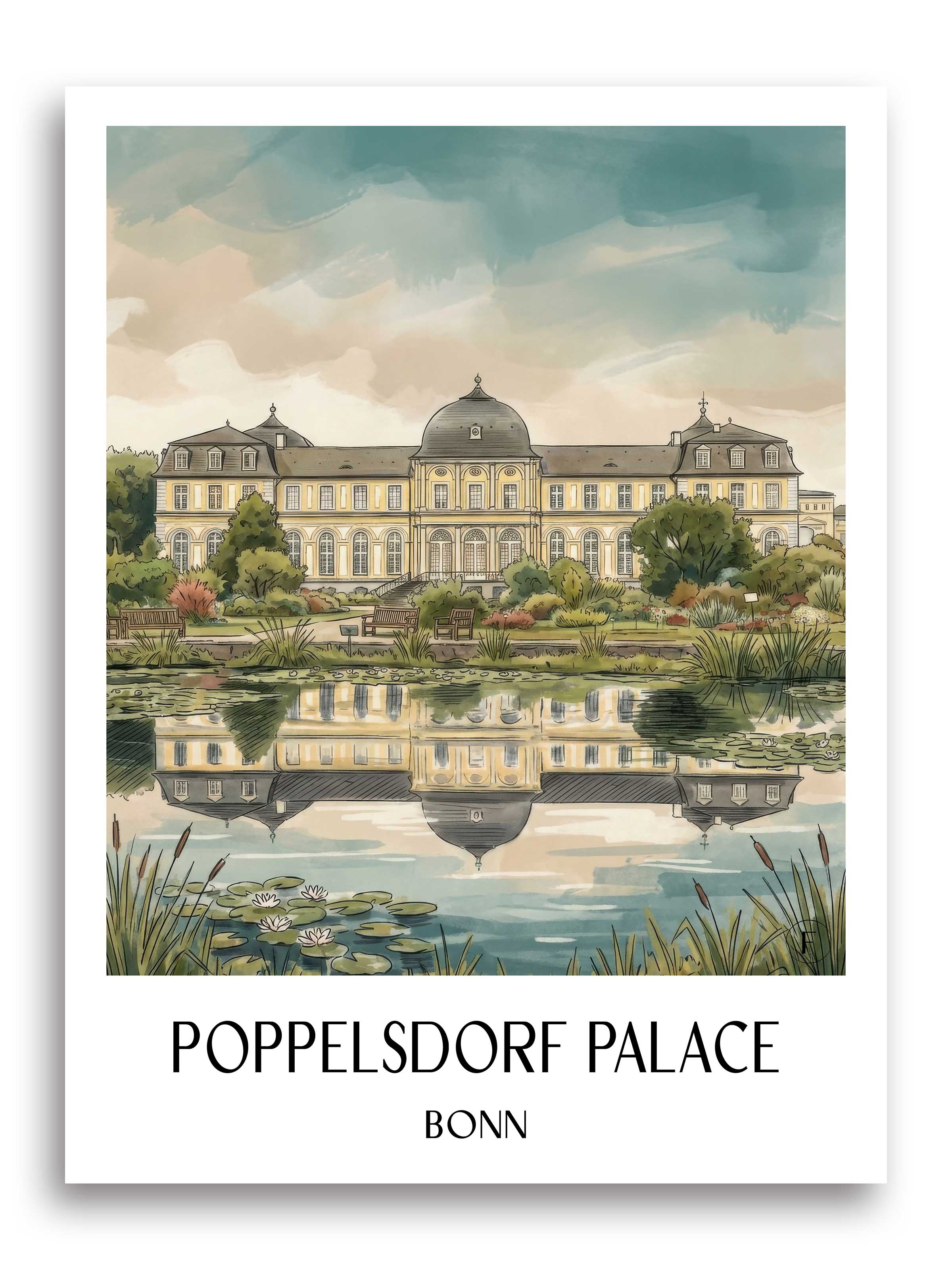 Poppelsdorfer Schloss Poster - Bonn - Deutschland Kunstdruck - Aquarell von A4 bis A1 - favplace