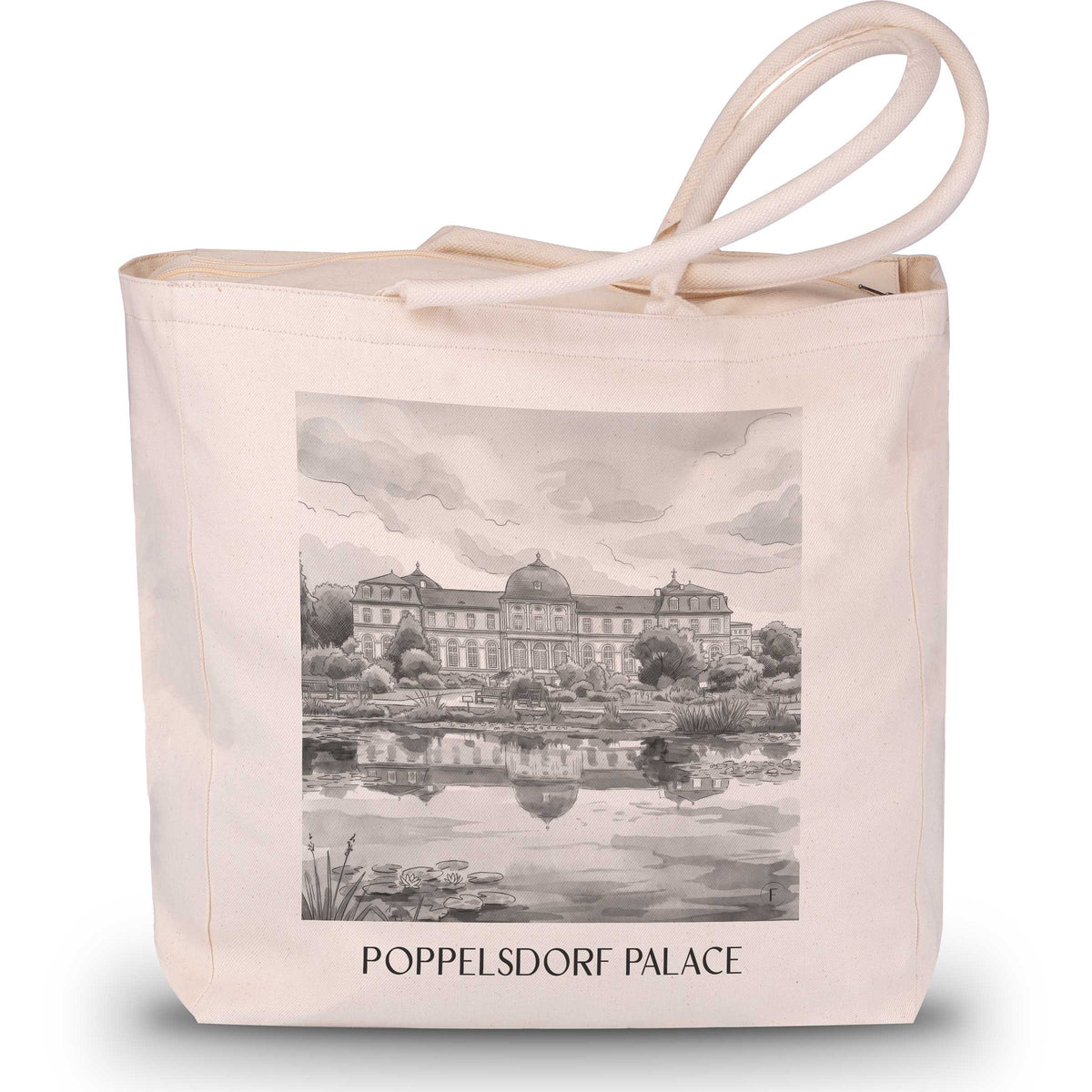 Poppelsdorfer Schloss Shopping Tasche - Bonn - Deutschland Tote Bag - Einkaufstasche im Aquarell Schwarz-Weiß Stil - favplace