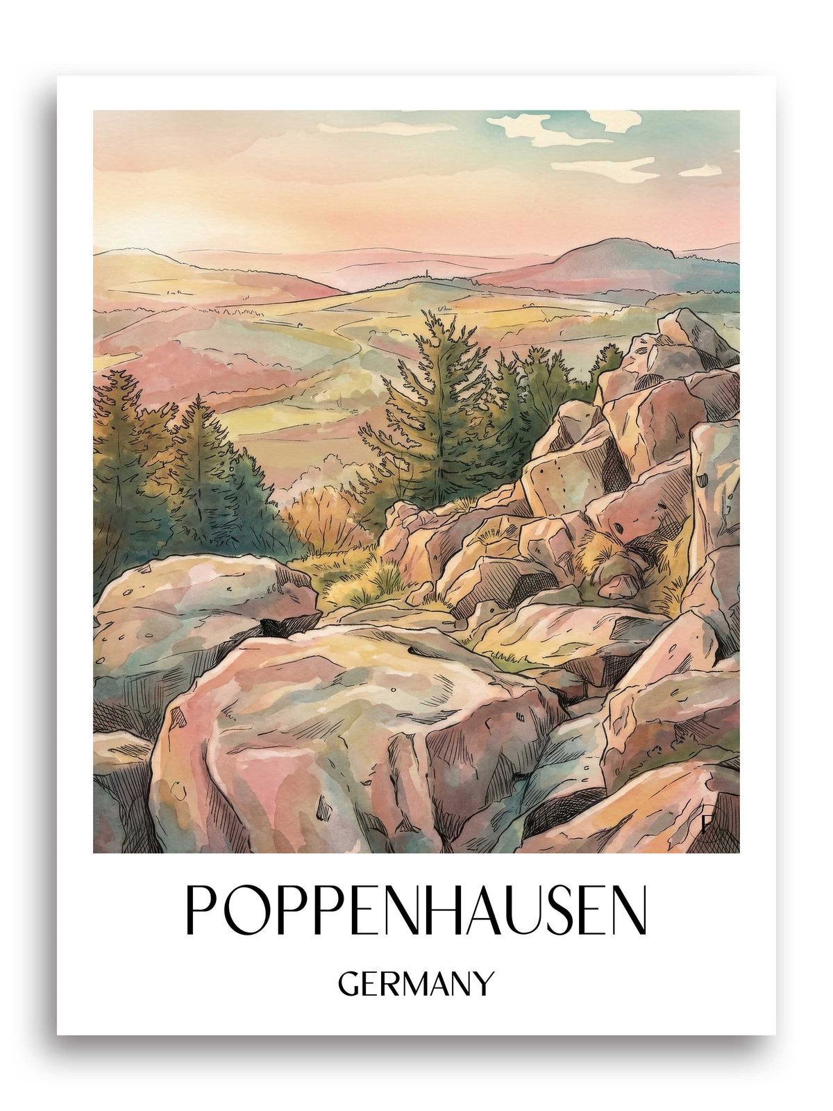 Poppenhausen Poster - Rhön - Deutschland Kunstdruck - Aquarell von A4 bis A1 - favplace