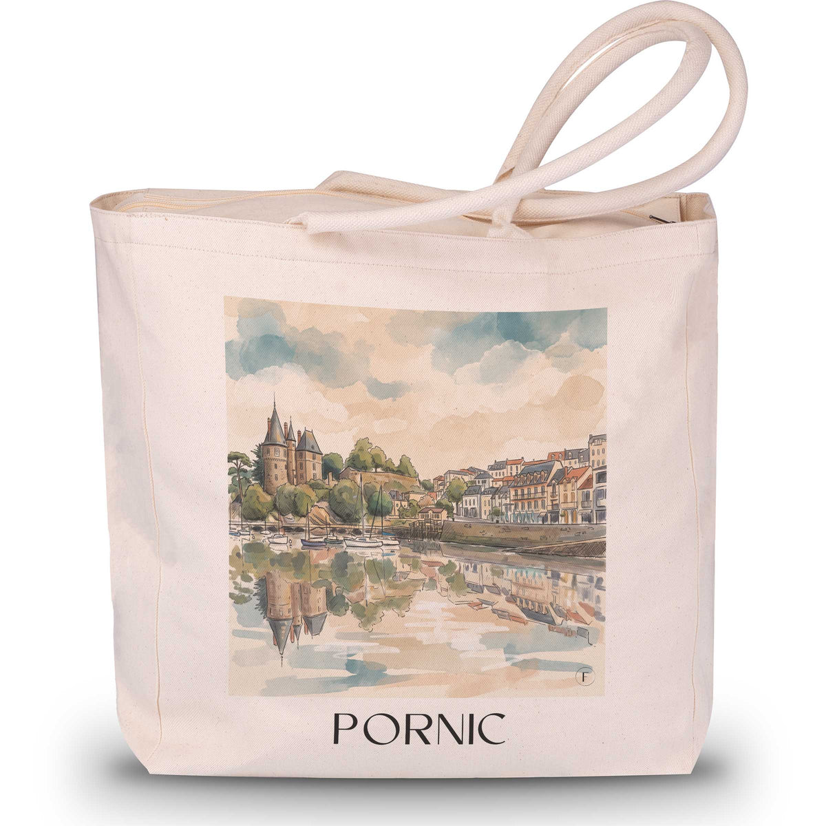 Pornic Shopping Tasche - Côte de Jade - Frankreich Tote Bag - Einkaufstasche im Aquarell Stil - favplace